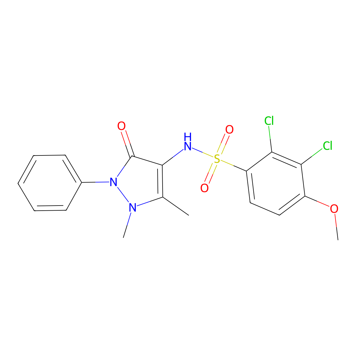 2,3-dichloro-N-(1,5-dimethyl-3-oxo-2-phenyl-2,3-dihydro-1H-pyrazol-4-yl)-4-methoxybenzenesulfonamide molecular structure, CAS 680592-86-3