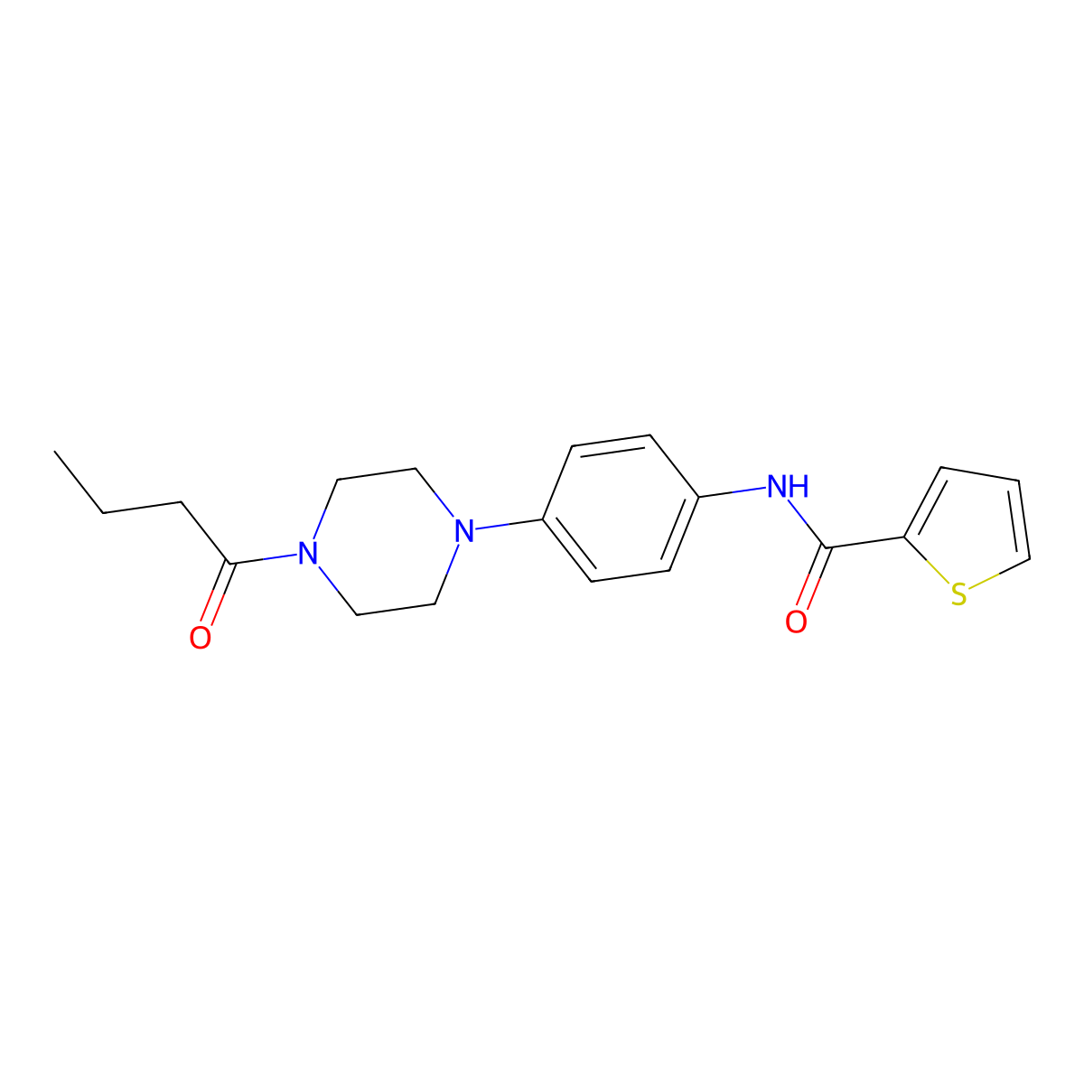 N-[4-(4-butanoylpiperazin-1-yl)phenyl]thiophene-2-carboxamide molecular structure, CAS 680593-58-2