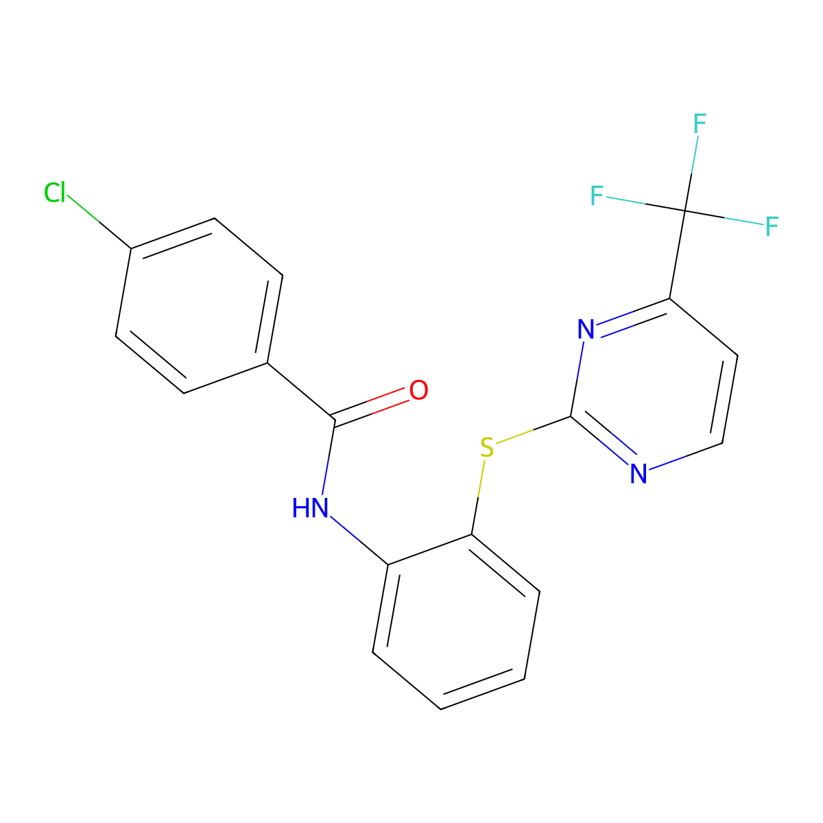 4-Chloro-N-[2-[[4-(trifluoromethyl)-2-pyrimidinyl]thio]phenyl]benzamide molecular structure, CAS 680593-99-1