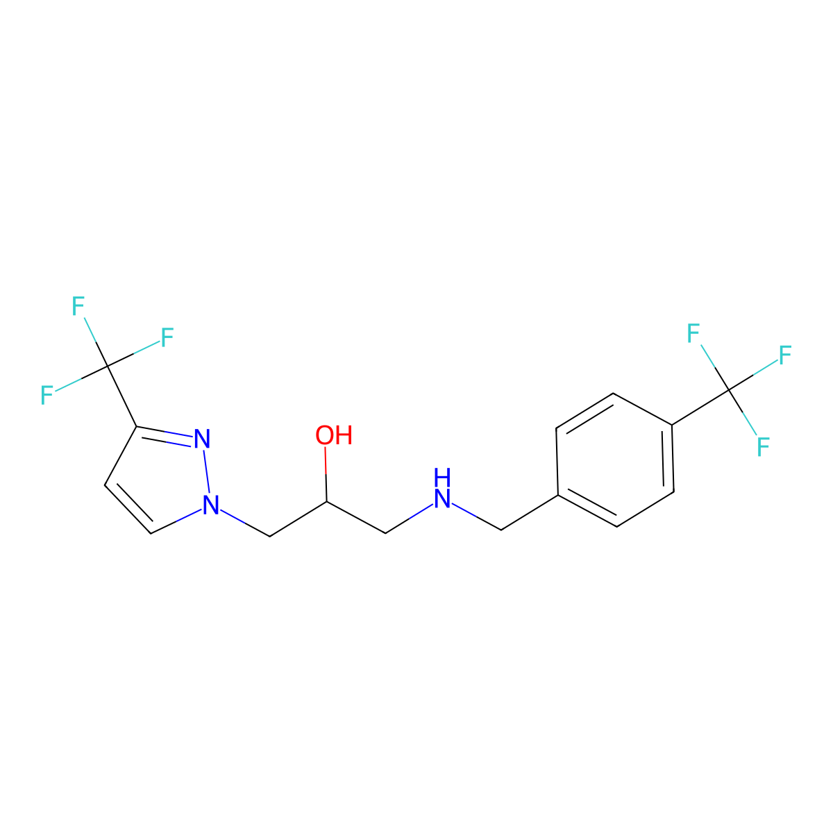 1-[[4-(Trifluoromethyl)phenyl]methylamino]-3-[3-(trifluoromethyl)pyrazol-1-yl]propan-2-ol molecular structure, CAS 680594-01-8