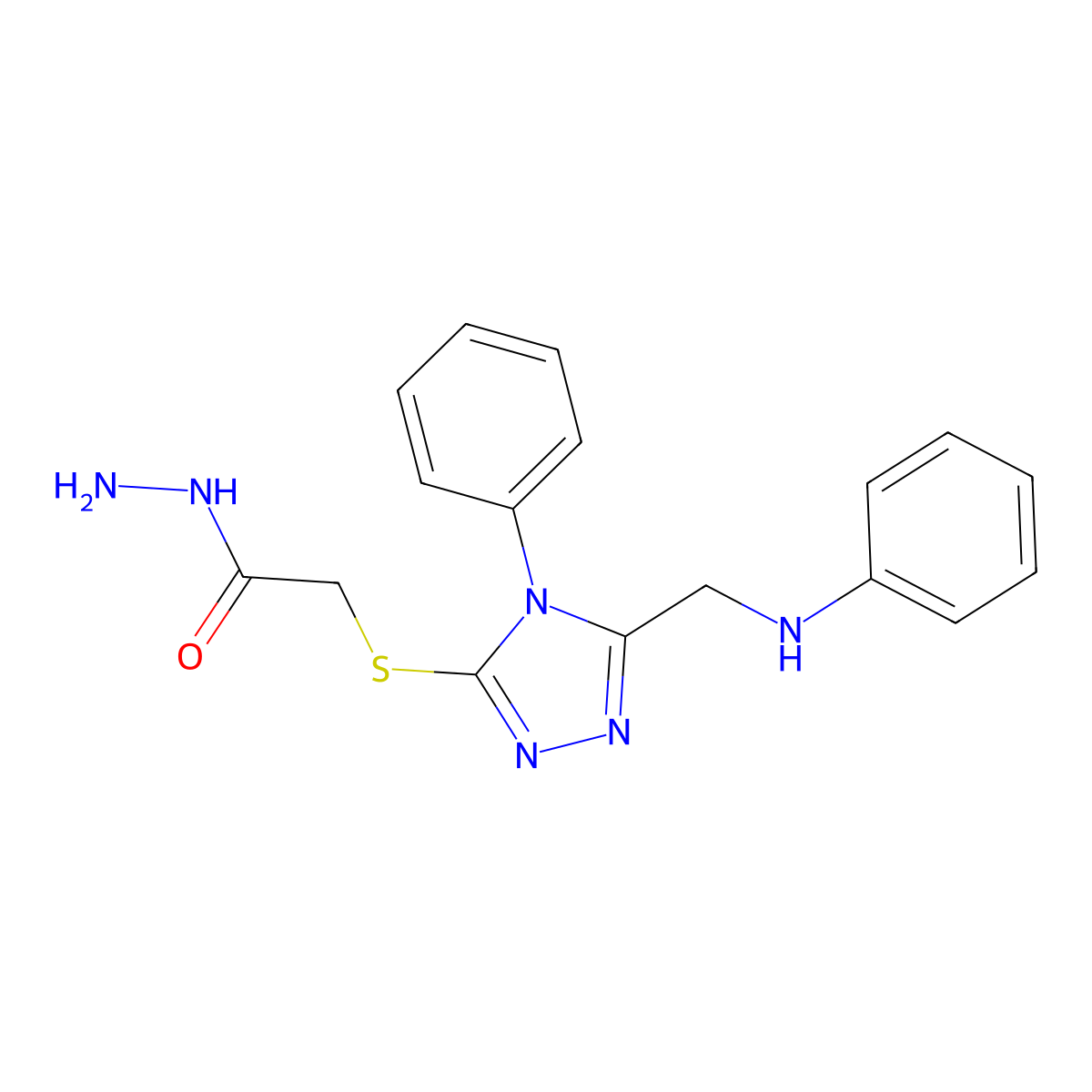 2-{[5-(anilinomethyl)-4-phenyl-4H-1,2,4-triazol-3-yl]thio}acetohydrazide molecular structure, CAS 680594-25-6