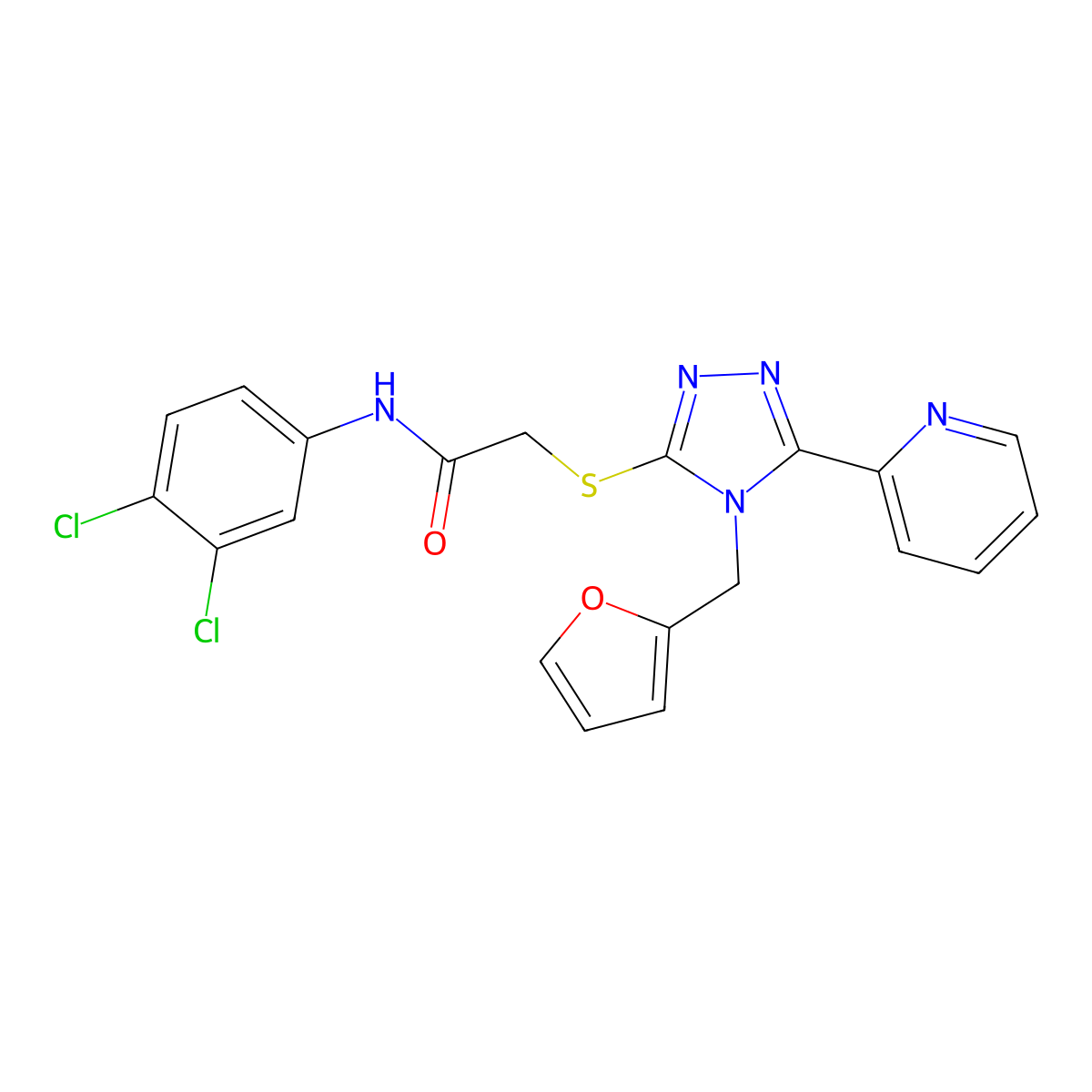 N-(3,4-dichlorophenyl)-2-[[4-(furan-2-ylmethyl)-5-pyridin-2-yl-1,2,4-triazol-3-yl]sulfanyl]acetamide molecular structure, CAS 680599-40-0