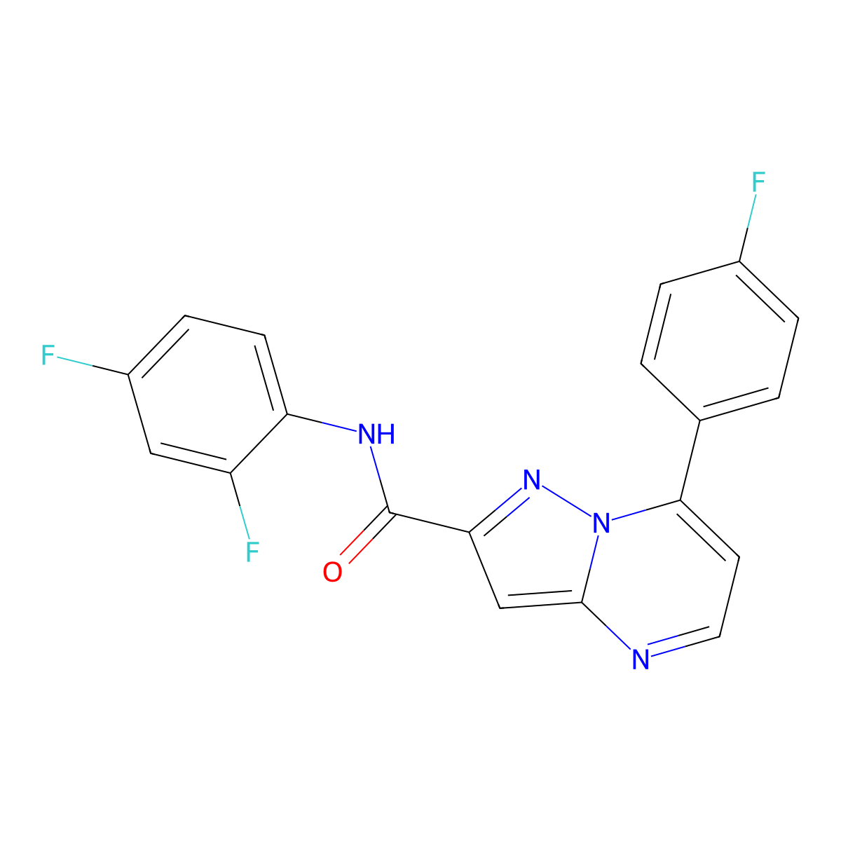 N-(2,4-difluorophenyl)-7-(4-fluorophenyl)pyrazolo[1,5-a]pyrimidine-2-carboxamide molecular structure, CAS 680599-88-6