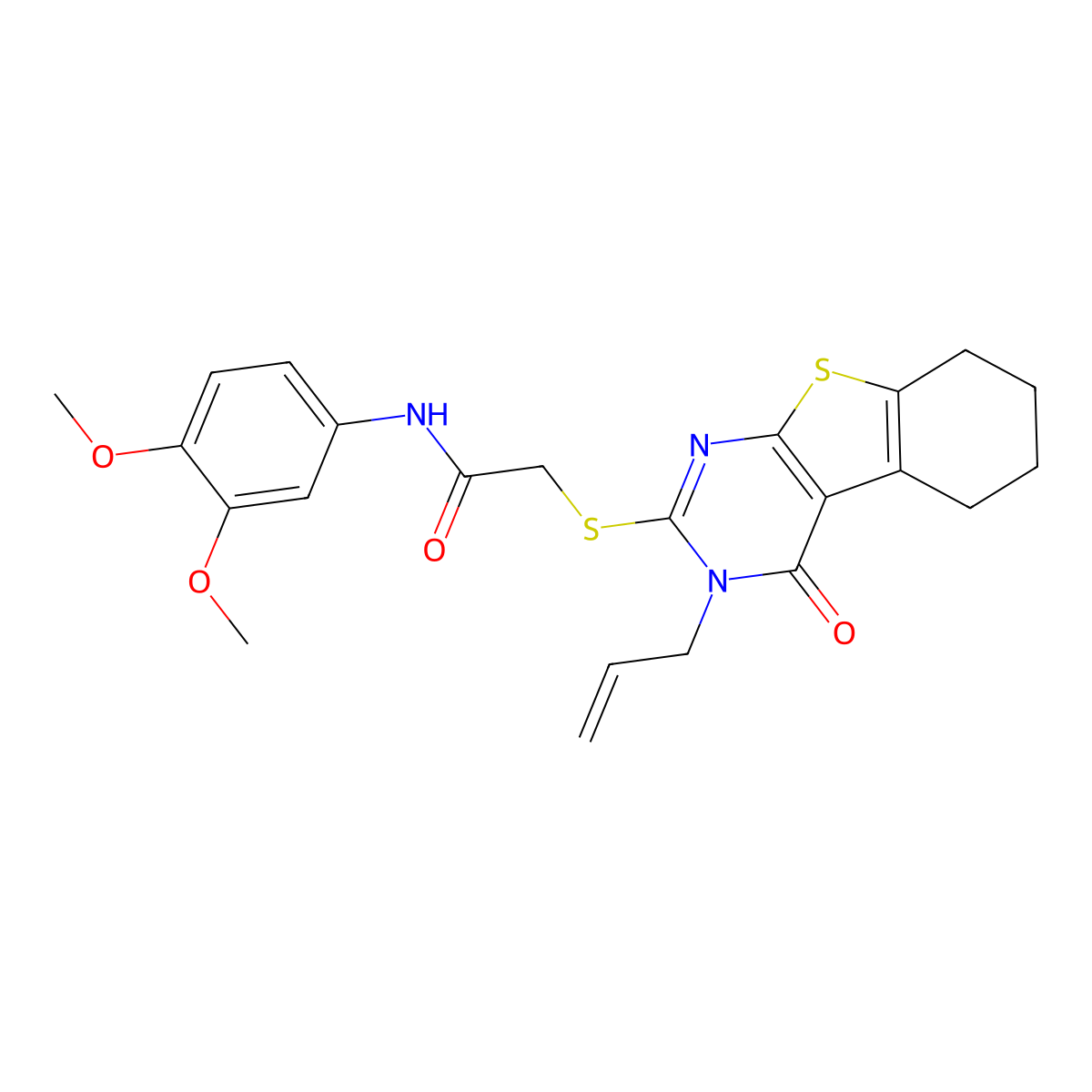 N-(3,4-dimethoxyphenyl)-2-{[4-oxo-3-(prop-2-en-1-yl)-3,4,5,6,7,8-hexahydro[1]benzothieno[2,3-d]pyrimidin-2-yl]sulfanyl}acetamide molecular structure, CAS 680600-04-8