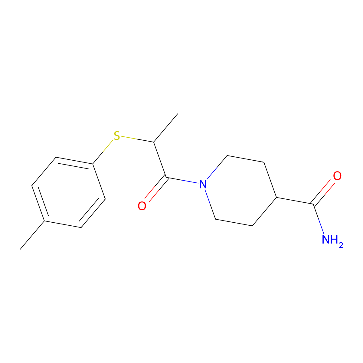 1-[2-(4-Methylphenyl)sulfanylpropanoyl]piperidine-4-carboxamide molecular structure, CAS 680601-00-7