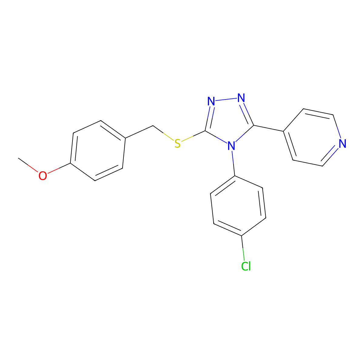 4-[4-(4-Chlorophenyl)-5-[(4-methoxyphenyl)methylsulfanyl]-1,2,4-triazol-3-yl]pyridine molecular structure, CAS 680601-04-1
