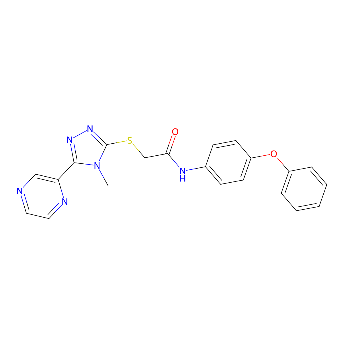 2-{[4-methyl-5-(pyrazin-2-yl)-4H-1,2,4-triazol-3-yl]sulfanyl}-N-(4-phenoxyphenyl)acetamide molecular structure, CAS 680601-36-9