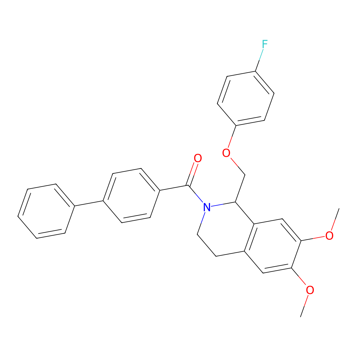 [1-[(4-fluorophenoxy)methyl]-6,7-dimethoxy-3,4-dihydro-1H-isoquinolin-2-yl]-(4-phenylphenyl)methanone molecular structure, CAS 680603-55-8