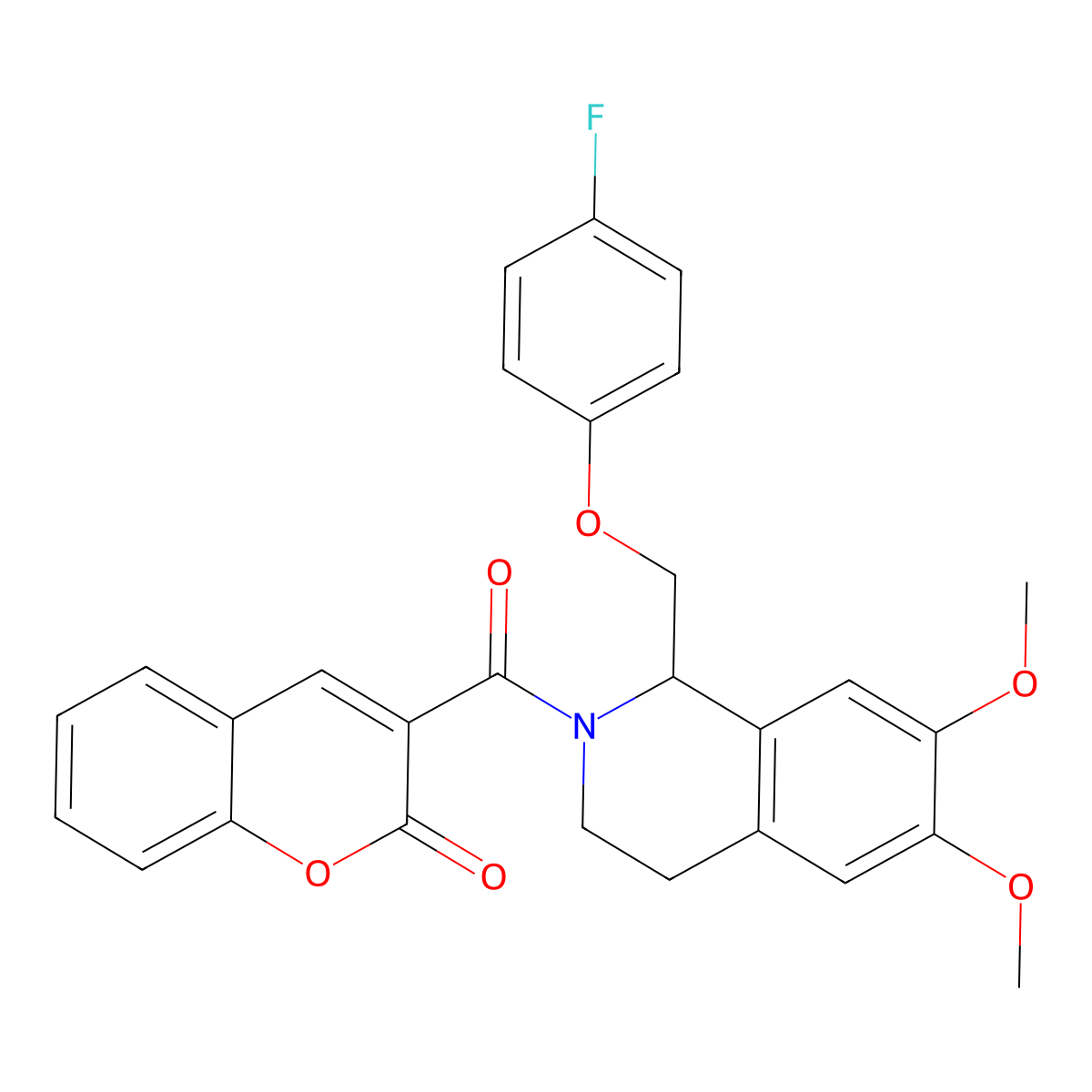 3-[1-[(4-fluorophenoxy)methyl]-6,7-dimethoxy-3,4-dihydro-1H-isoquinoline-2-carbonyl]chromen-2-one molecular structure, CAS 680603-58-1