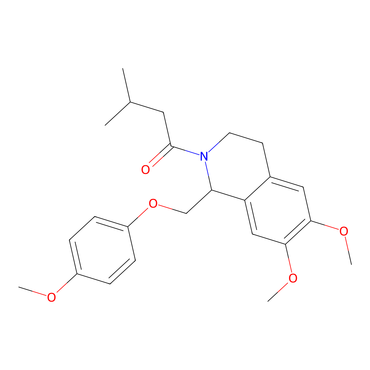 1-[6,7-dimethoxy-1-[(4-methoxyphenoxy)methyl]-3,4-dihydro-1H-isoquinolin-2-yl]-3-methylbutan-1-one molecular structure, CAS 680603-64-9