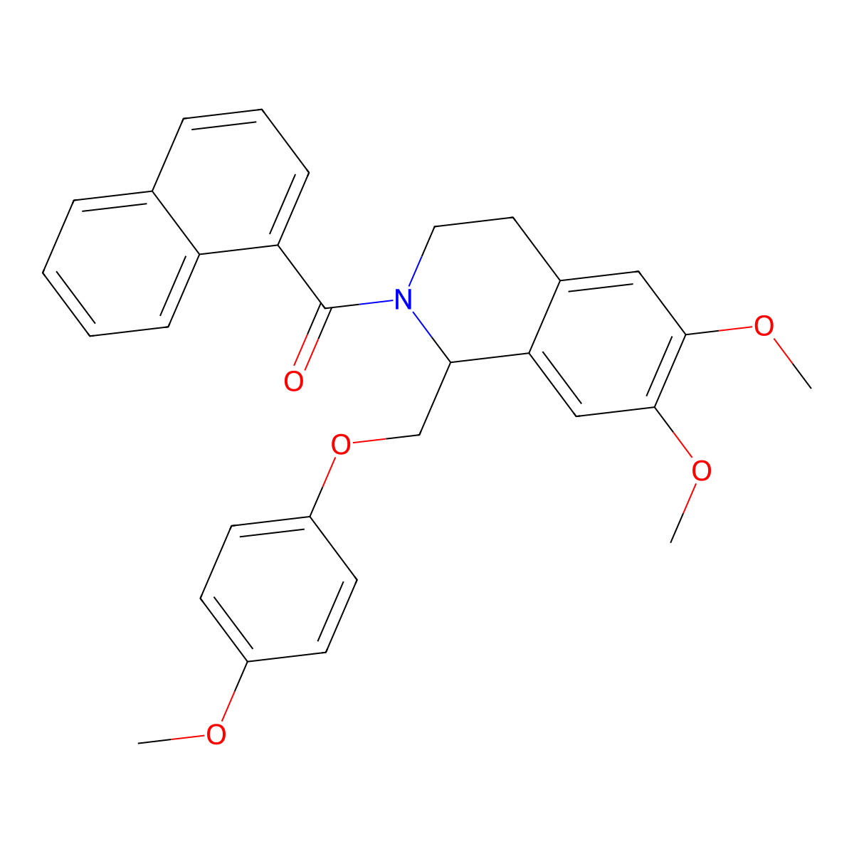 (6,7-dimethoxy-1-((4-methoxyphenoxy)methyl)-3,4-dihydroisoquinolin-2(1H)-yl)(naphthalen-1-yl)methanone molecular structure, CAS 680603-75-2