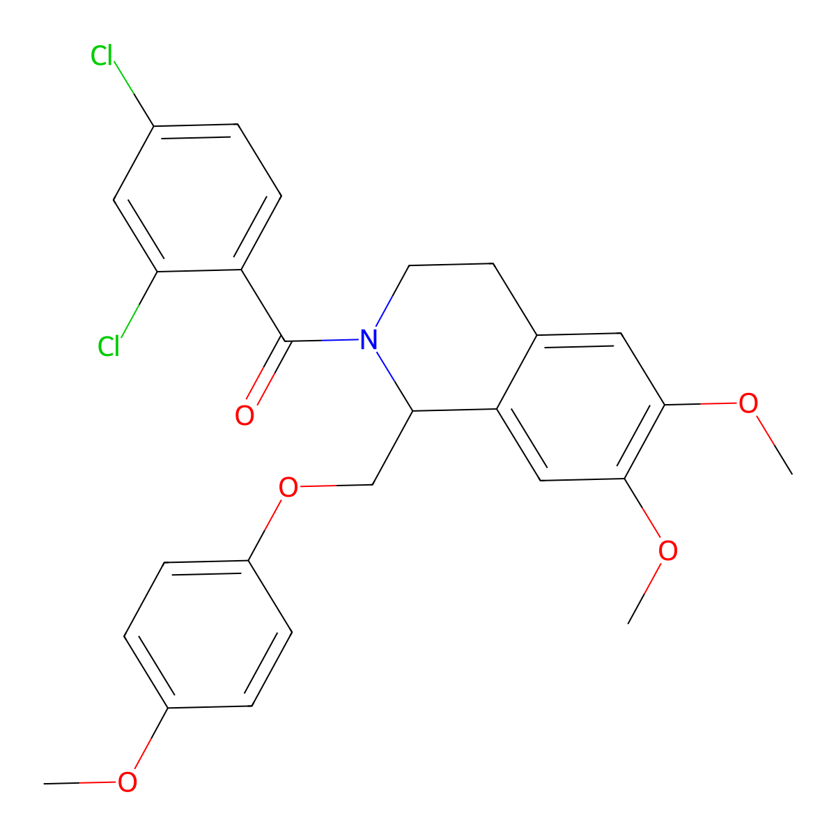 (2,4-dichlorophenyl)(6,7-dimethoxy-1-((4-methoxyphenoxy)methyl)-3,4-dihydroisoquinolin-2(1H)-yl)methanone molecular structure, CAS 680603-76-3