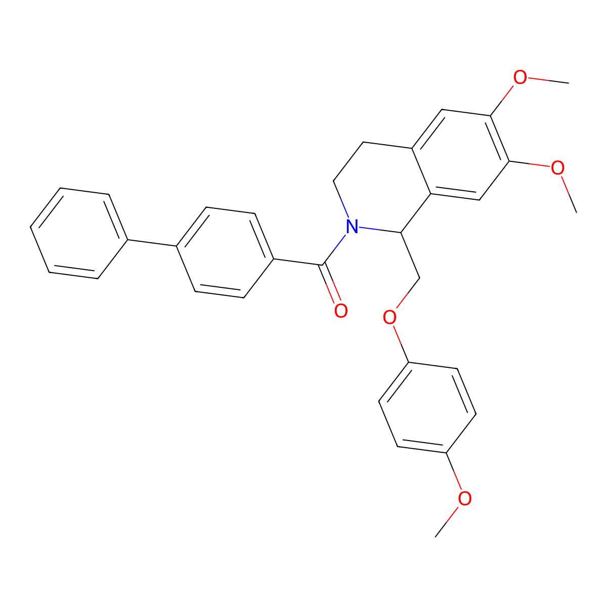 [1,1'-biphenyl]-4-yl(6,7-dimethoxy-1-((4-methoxyphenoxy)methyl)-3,4-dihydroisoquinolin-2(1H)-yl)methanone molecular structure, CAS 680603-81-0