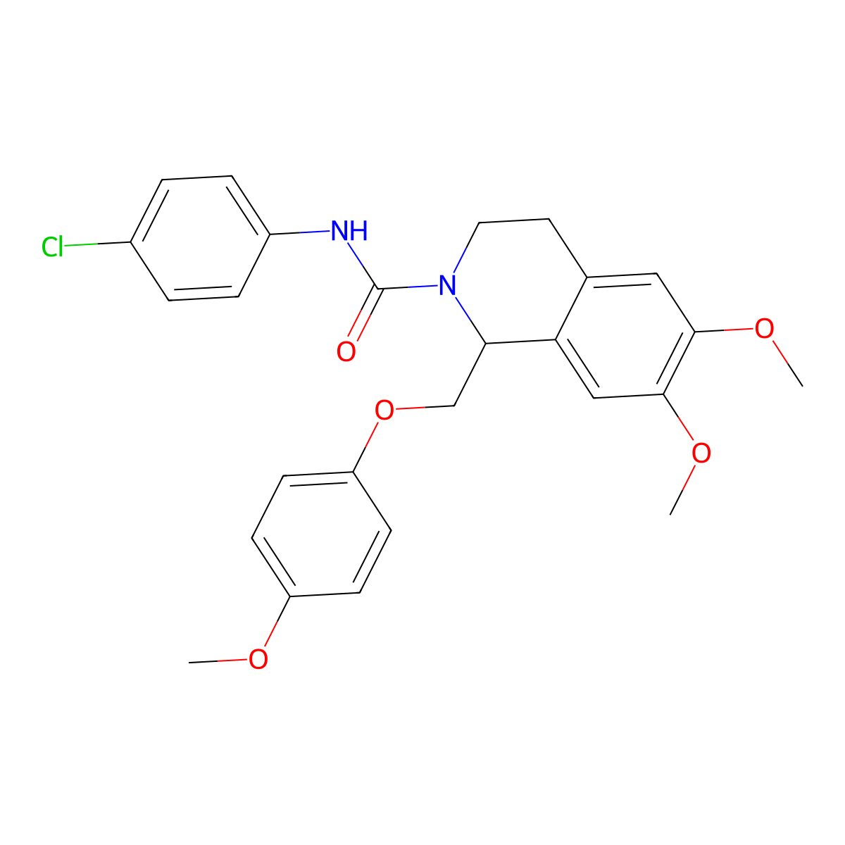 N-(4-chlorophenyl)-6,7-dimethoxy-1-((4-methoxyphenoxy)methyl)-3,4-dihydroisoquinoline-2(1H)-carboxamide molecular structure, CAS 680603-89-8