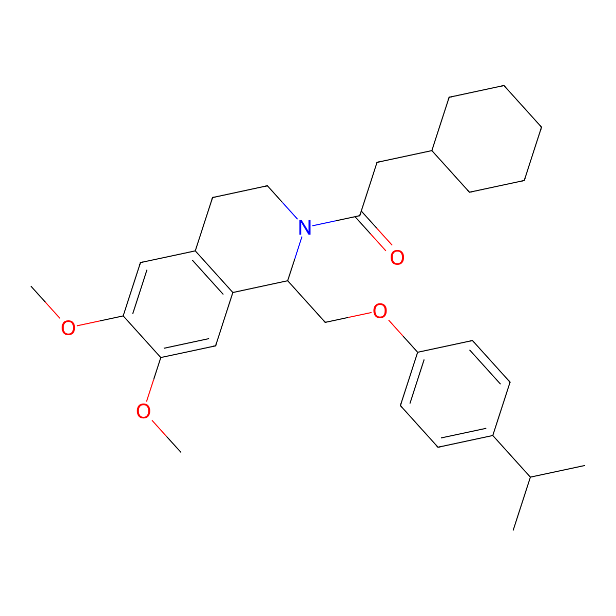2-cyclohexyl-1-(1-((4-isopropylphenoxy)methyl)-6,7-dimethoxy-3,4-dihydroisoquinolin-2(1H)-yl)ethanone molecular structure, CAS 680604-45-9