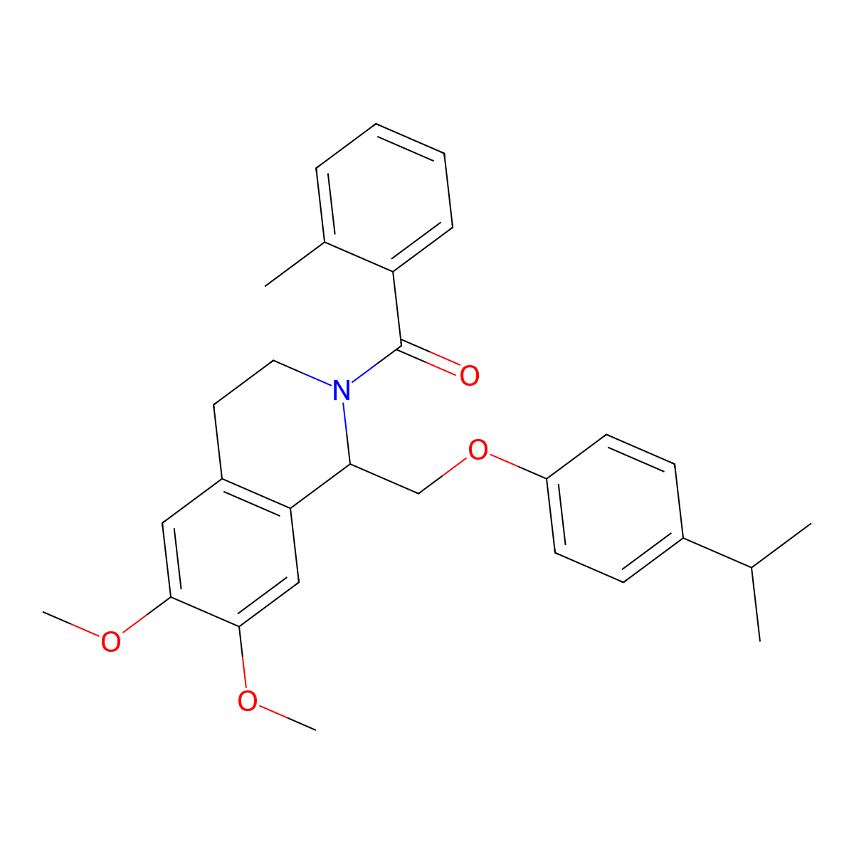 (1-((4-isopropylphenoxy)methyl)-6,7-dimethoxy-3,4-dihydroisoquinolin-2(1H)-yl)(o-tolyl)methanone molecular structure, CAS 680604-57-3