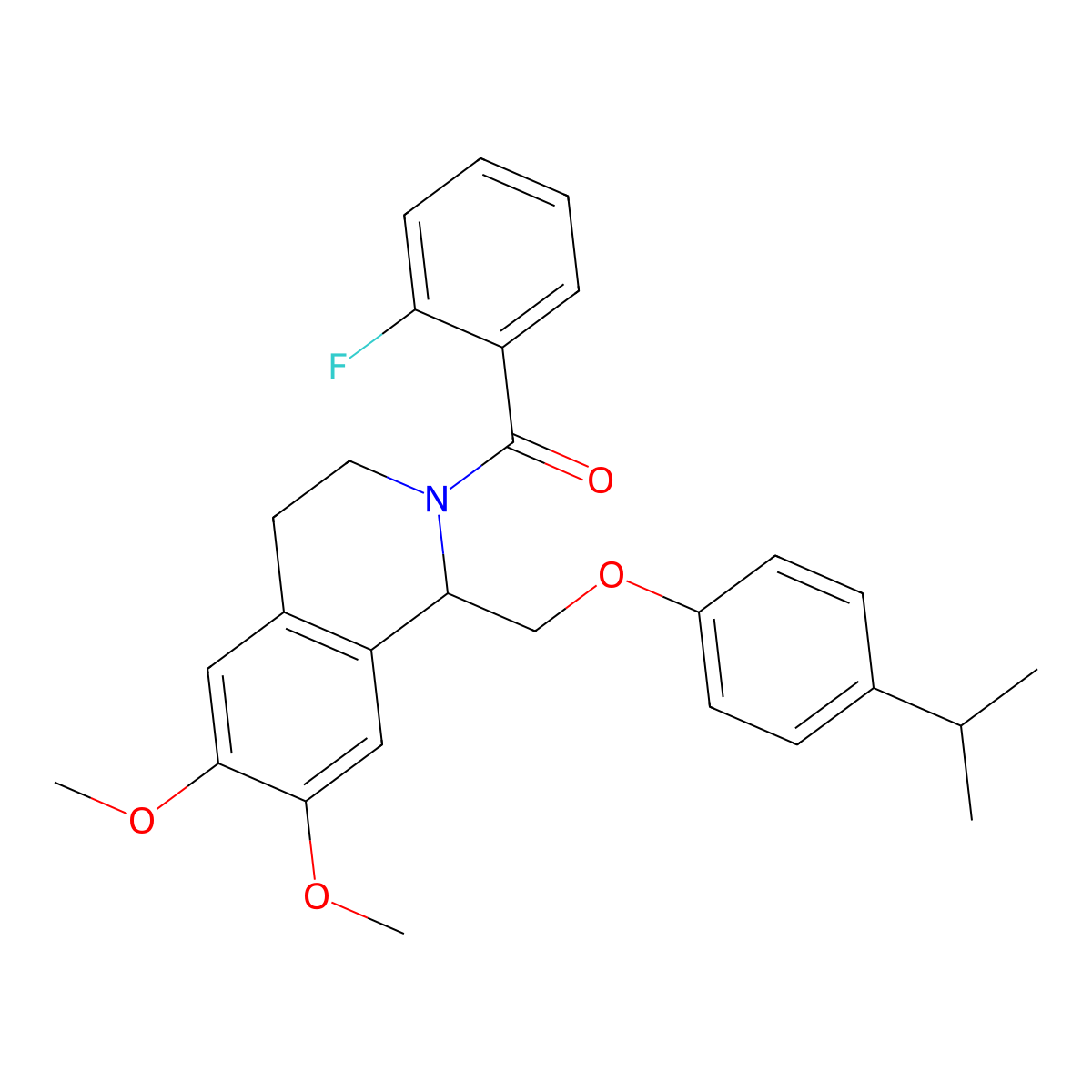 (2-fluorophenyl)(1-((4-isopropylphenoxy)methyl)-6,7-dimethoxy-3,4-dihydroisoquinolin-2(1H)-yl)methanone molecular structure, CAS 680604-93-7