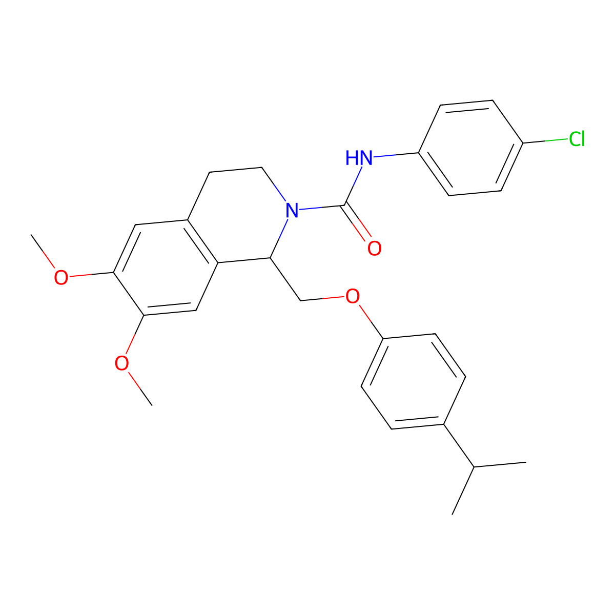N-(4-chlorophenyl)-1-((4-isopropylphenoxy)methyl)-6,7-dimethoxy-3,4-dihydroisoquinoline-2(1H)-carboxamide molecular structure, CAS 680605-10-1