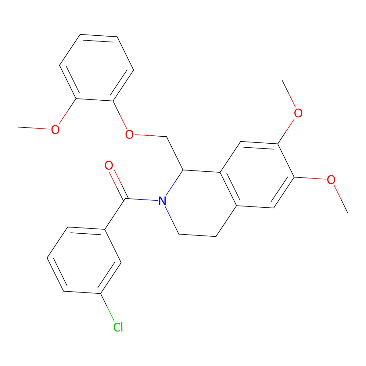 2-(3-Chlorobenzoyl)-6,7-dimethoxy-1-[(2-methoxyphenoxy)methyl]-1,2,3,4-tetrahydroisoquinoline molecular structure, CAS 680605-22-5