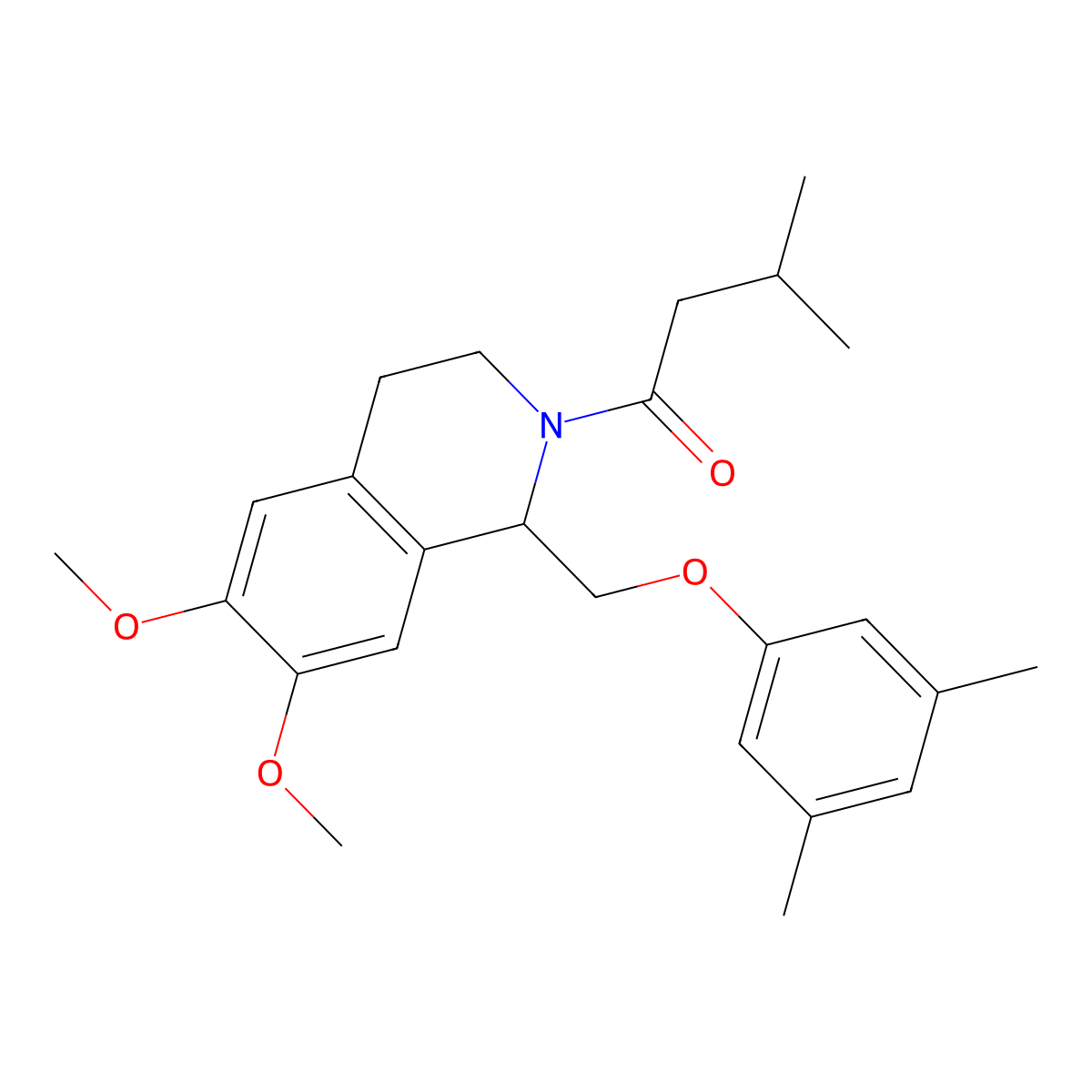 1-(1-((3,5-dimethylphenoxy)methyl)-6,7-dimethoxy-3,4-dihydroisoquinolin-2(1H)-yl)-3-methylbutan-1-one molecular structure, CAS 680605-29-2