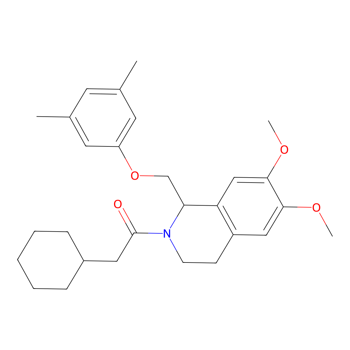 2-cyclohexyl-1-(1-((3,5-dimethylphenoxy)methyl)-6,7-dimethoxy-3,4-dihydroisoquinolin-2(1H)-yl)ethanone molecular structure, CAS 680605-32-7