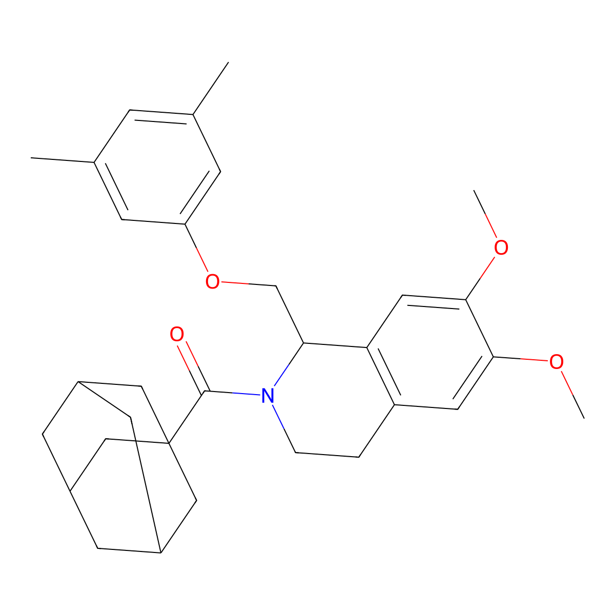 1-adamantyl-[1-[(3,5-dimethylphenoxy)methyl]-6,7-dimethoxy-3,4-dihydro-1H-isoquinolin-2-yl]methanone molecular structure, CAS 680605-34-9