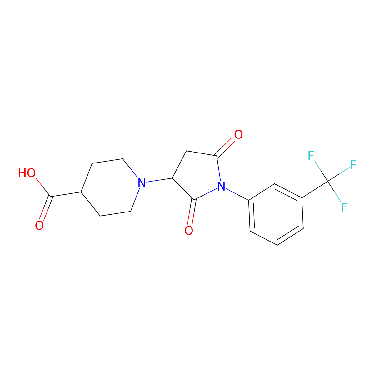 1-{2,5-Dioxo-1-[3-(trifluoromethyl)phenyl]pyrrolidin-3-yl}piperidine-4-carboxylic acid molecular structure, CAS 680606-06-8