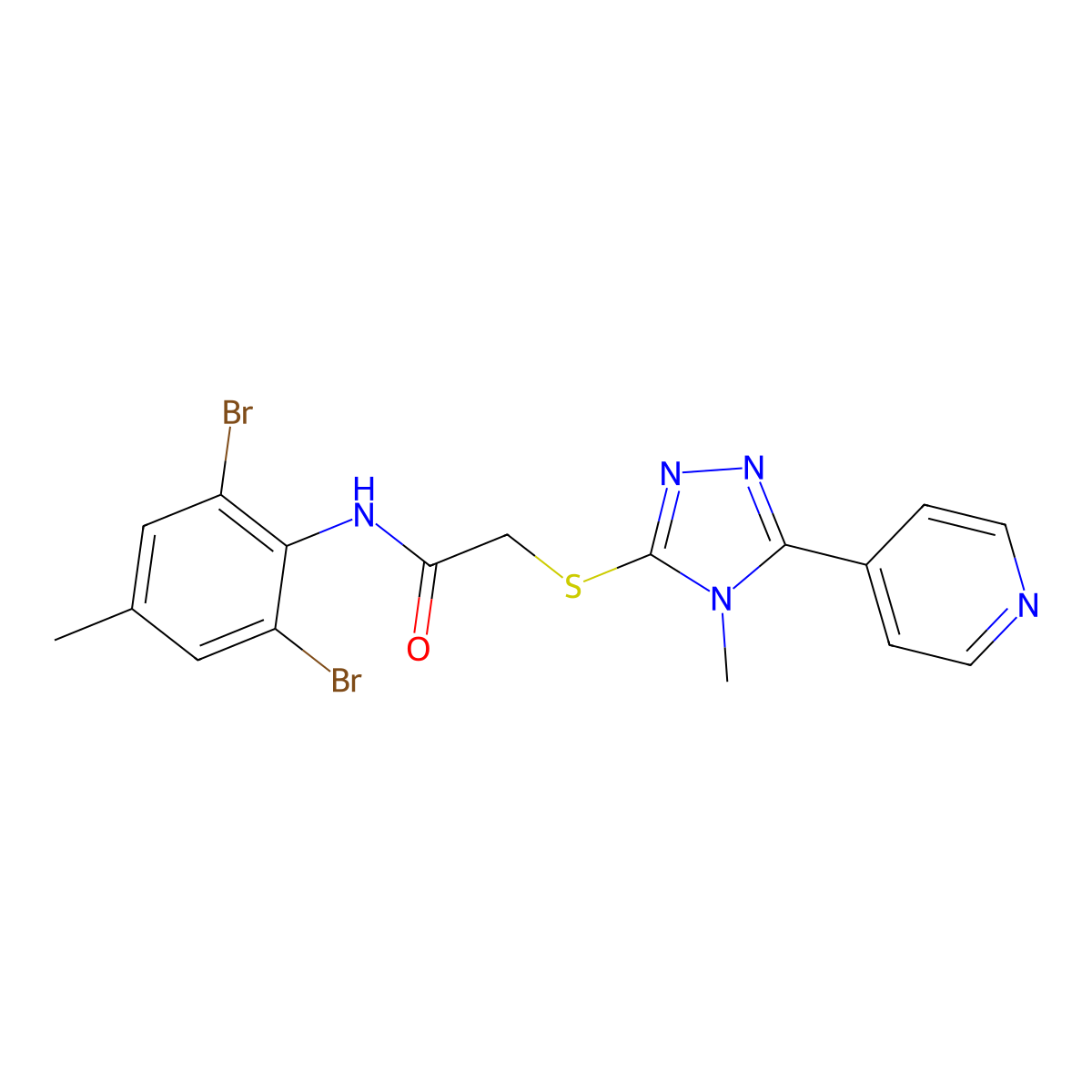 N-(2,6-dibromo-4-methylphenyl)-2-{[4-methyl-5-(pyridin-4-yl)-4H-1,2,4-triazol-3-yl]sulfanyl}acetamide molecular structure, CAS 680606-91-1