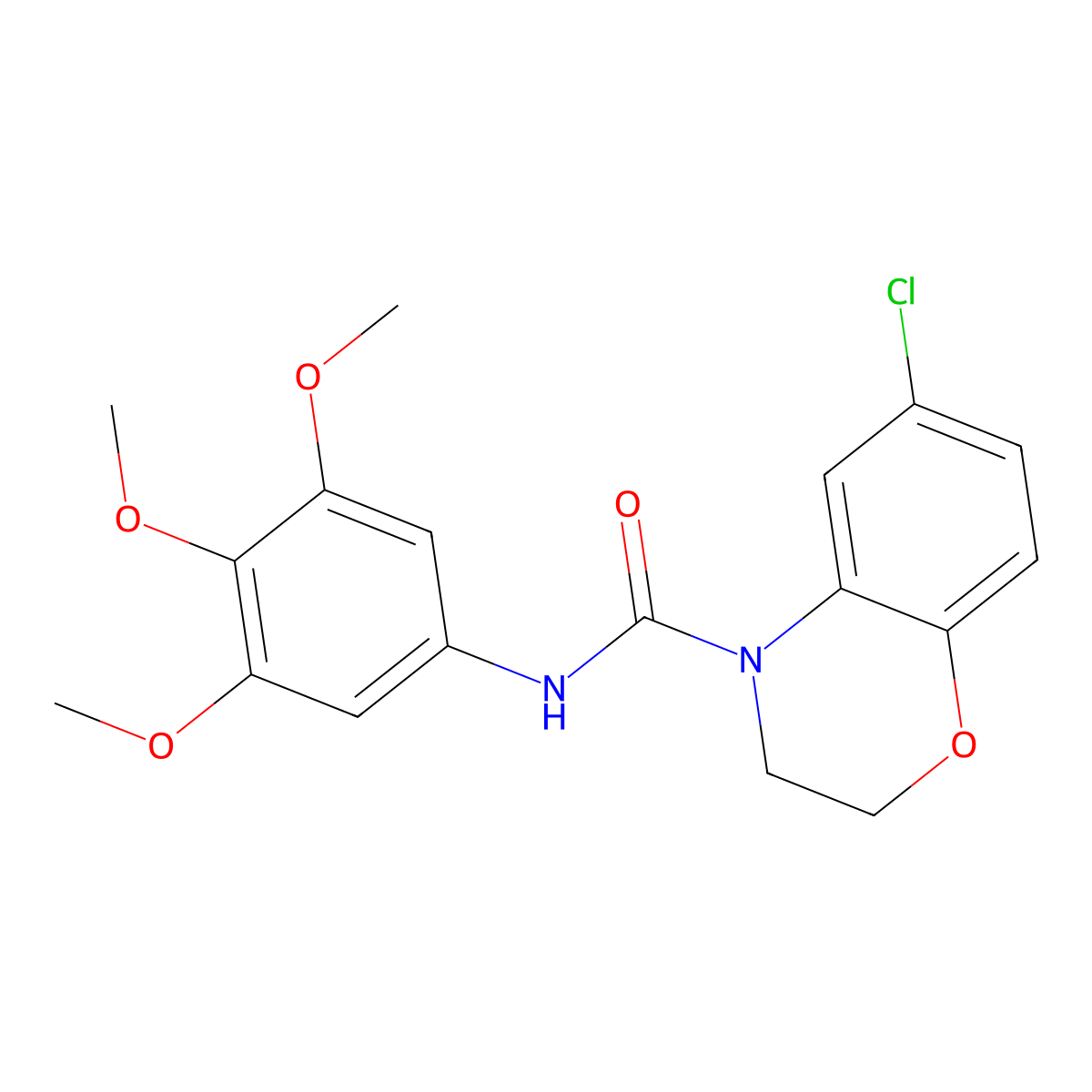 4H-1,4-Benzoxazine-4-carboxamide, 2,3-dihydro-6-chloro-N-(3,4,5-trimethoxyphenyl)- molecular structure, CAS 68061-08-5