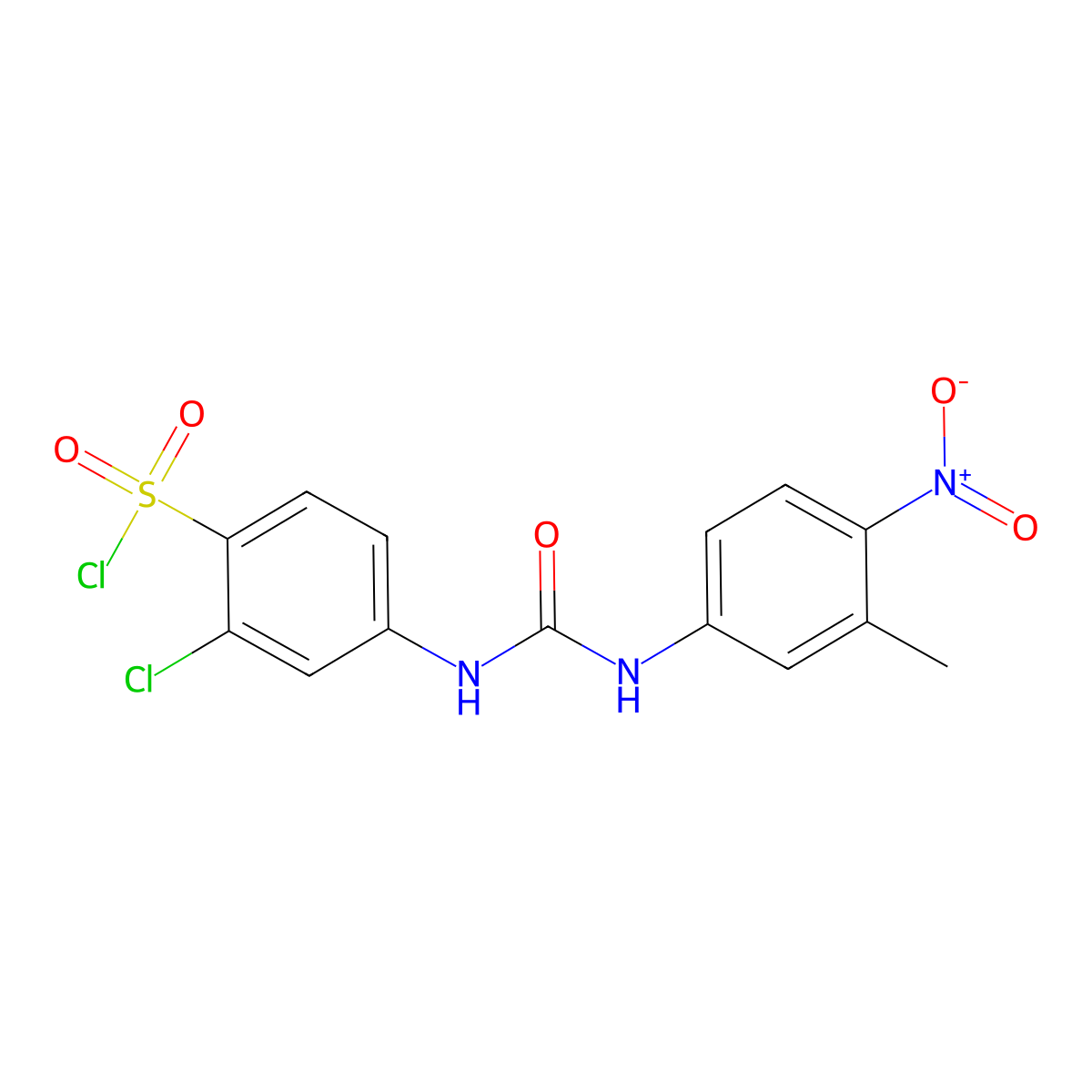 2-Chloro-4-[3-(3-methyl-4-nitro-phenyl)-ureido]-benzenesulfonyl chloride molecular structure, CAS 680617-73-6
