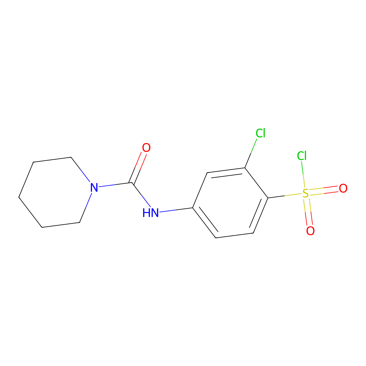2-Chloro-4-(piperidine-1-carboxamido)benzene-1-sulfonyl chloride molecular structure, CAS 680617-78-1