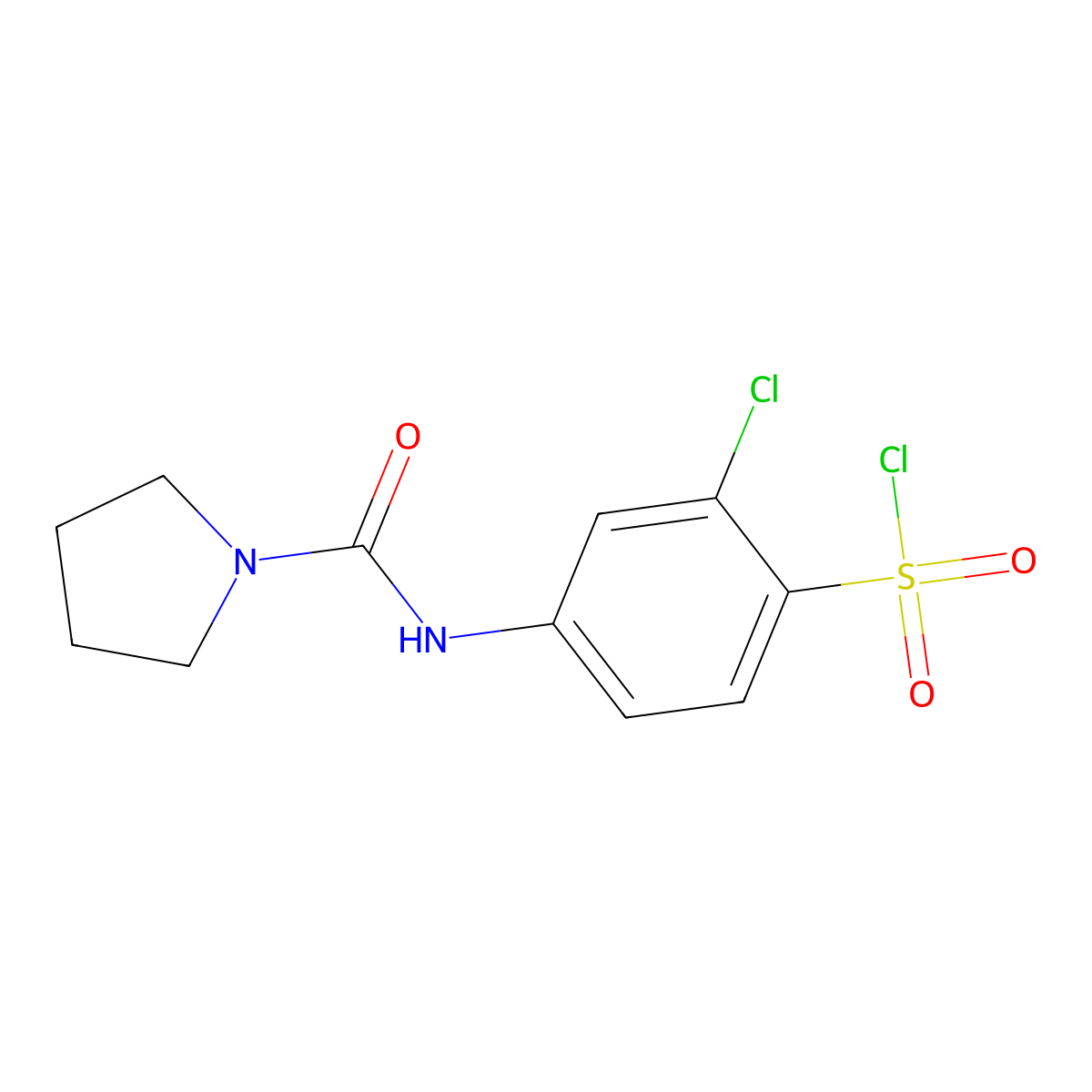 2-Chloro-4-(pyrrolidine-1-carboxamido)benzene-1-sulfonyl chloride molecular structure, CAS 680617-79-2