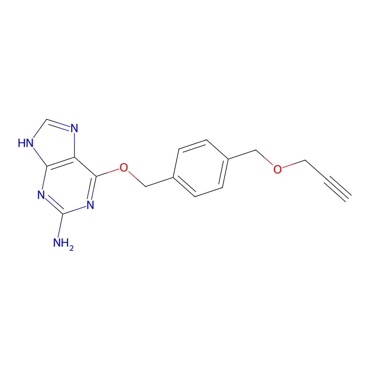 9H-Purin-2-amine, 6-[[4-[(2-propyn-1-yloxy)methyl]phenyl]methoxy]- molecular structure, CAS 680622-71-3