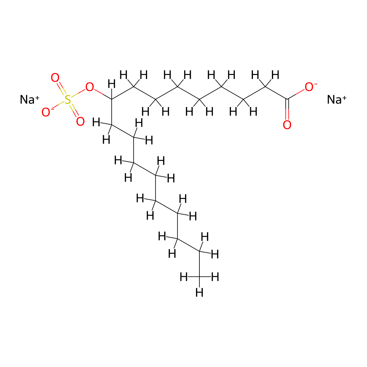 Octadecanoic acid, 9(or 10)-(sulfooxy)-, sodium salt (1:2) molecular structure, CAS 68069-76-1