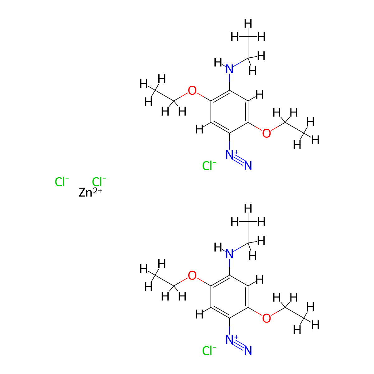Benzenediazonium, 2,5-diethoxy-4-(ethylamino)-, (T-4)-tetrachlorozincate(2-) (2:1) molecular structure, CAS 68072-36-6