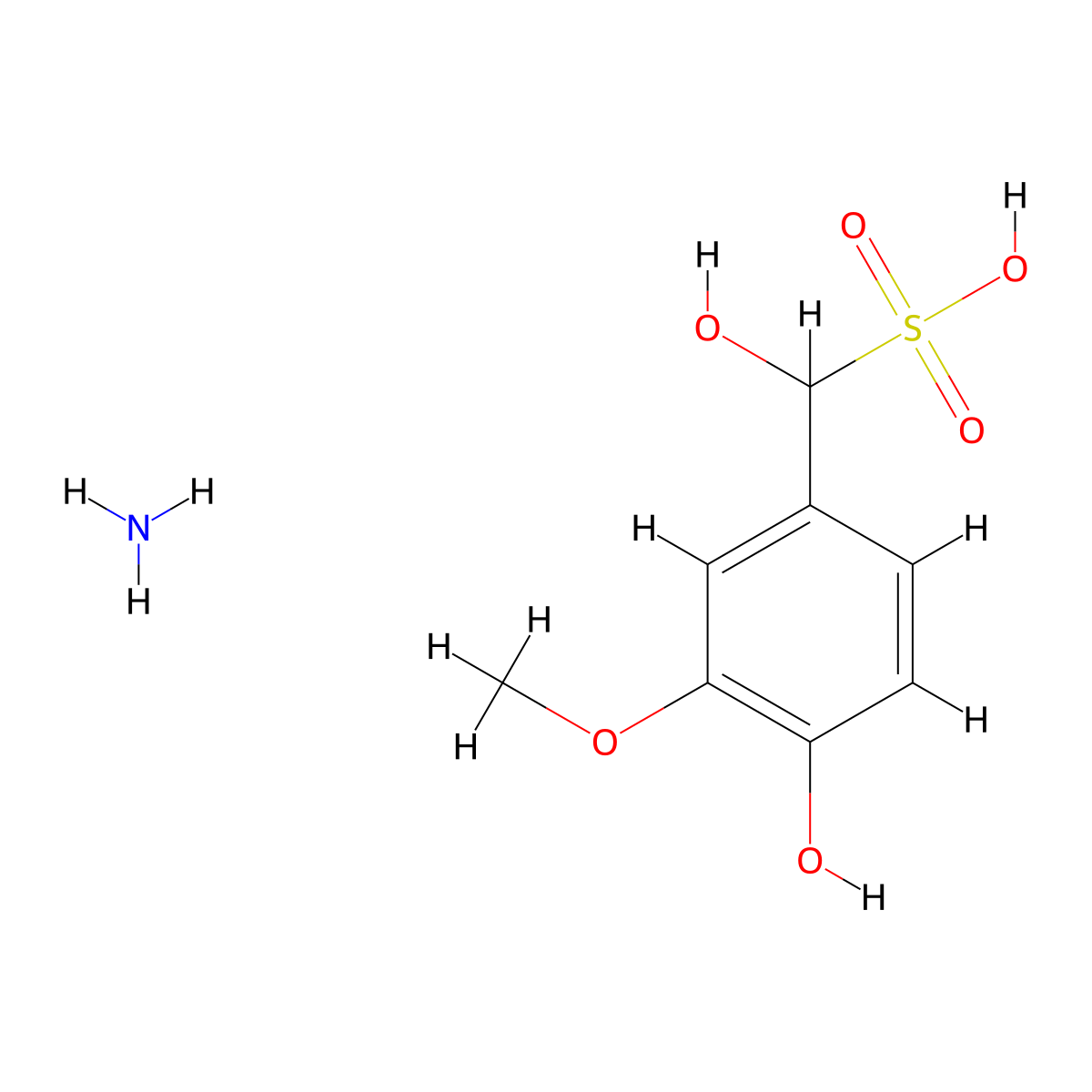 Benzenemethanesulfonic acid, alpha,4-dihydroxy-3-methoxy-, ammonium salt (1:1) molecular structure, CAS 68083-34-1