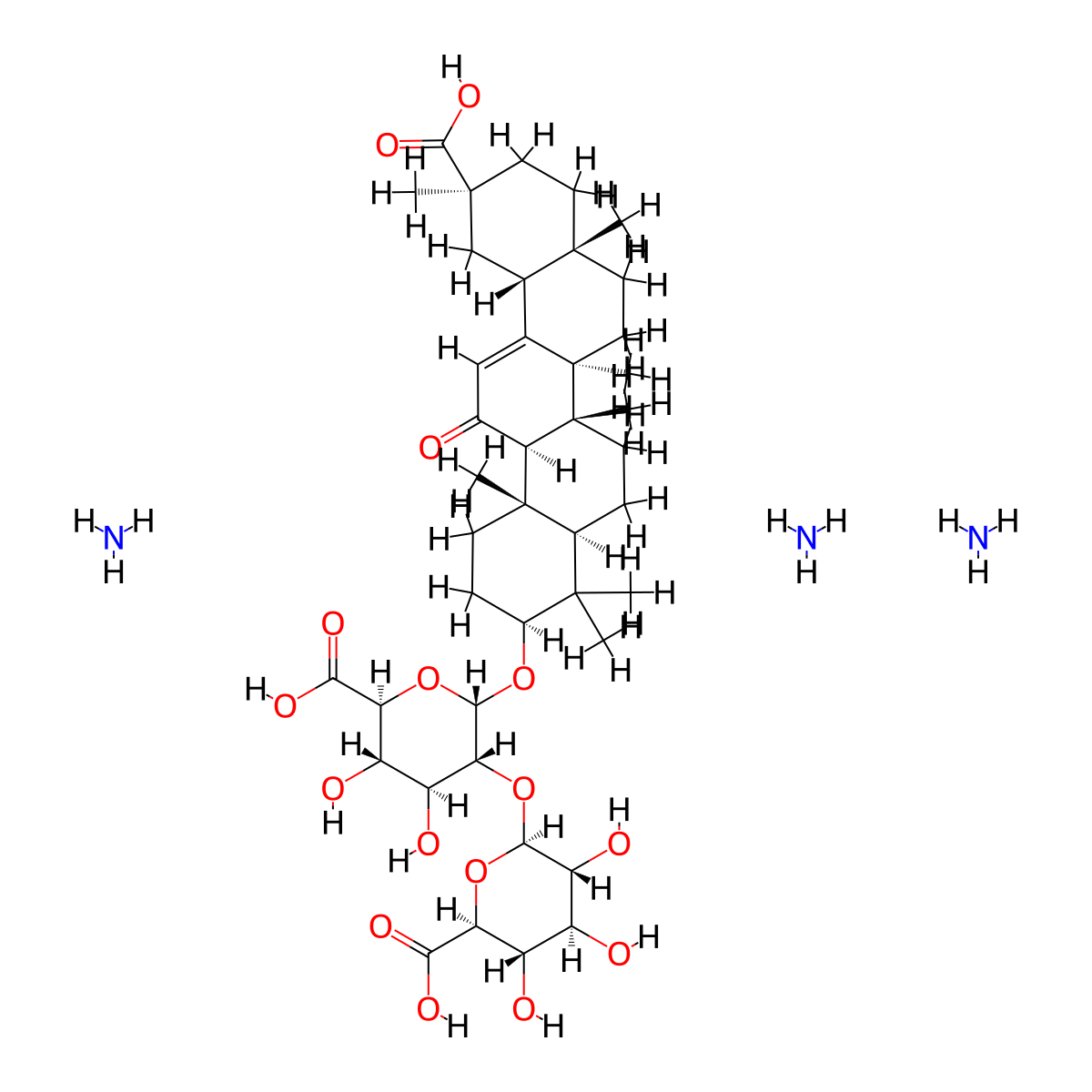 alpha-d-glucopyranosiduronic acid, (3beta,20beta)-20-carboxy-11-oxo-30-norolean-12-en-3-yl 2-o-beta-d-glucopyranuronosyl-, triammonium salt molecular structure, CAS 68083-53-4