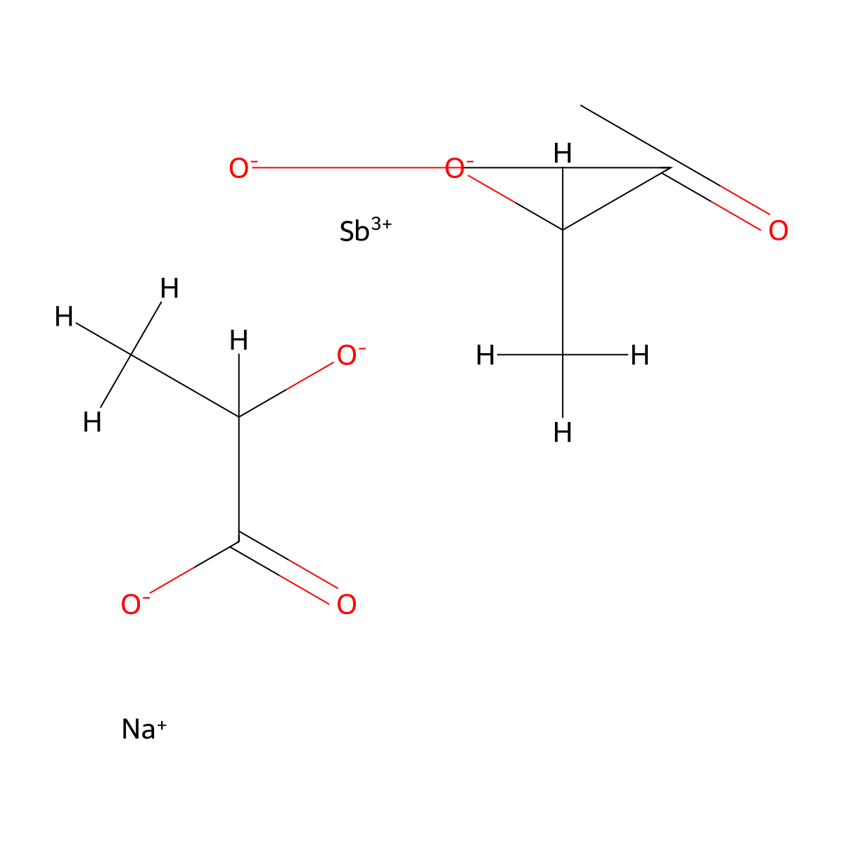 Antimonate(1-), bis(2-(hydroxy-kappaO)propanoato(2-)-kappaO)-, sodium (1:1), (T-4)- molecular structure, CAS 68083-87-4