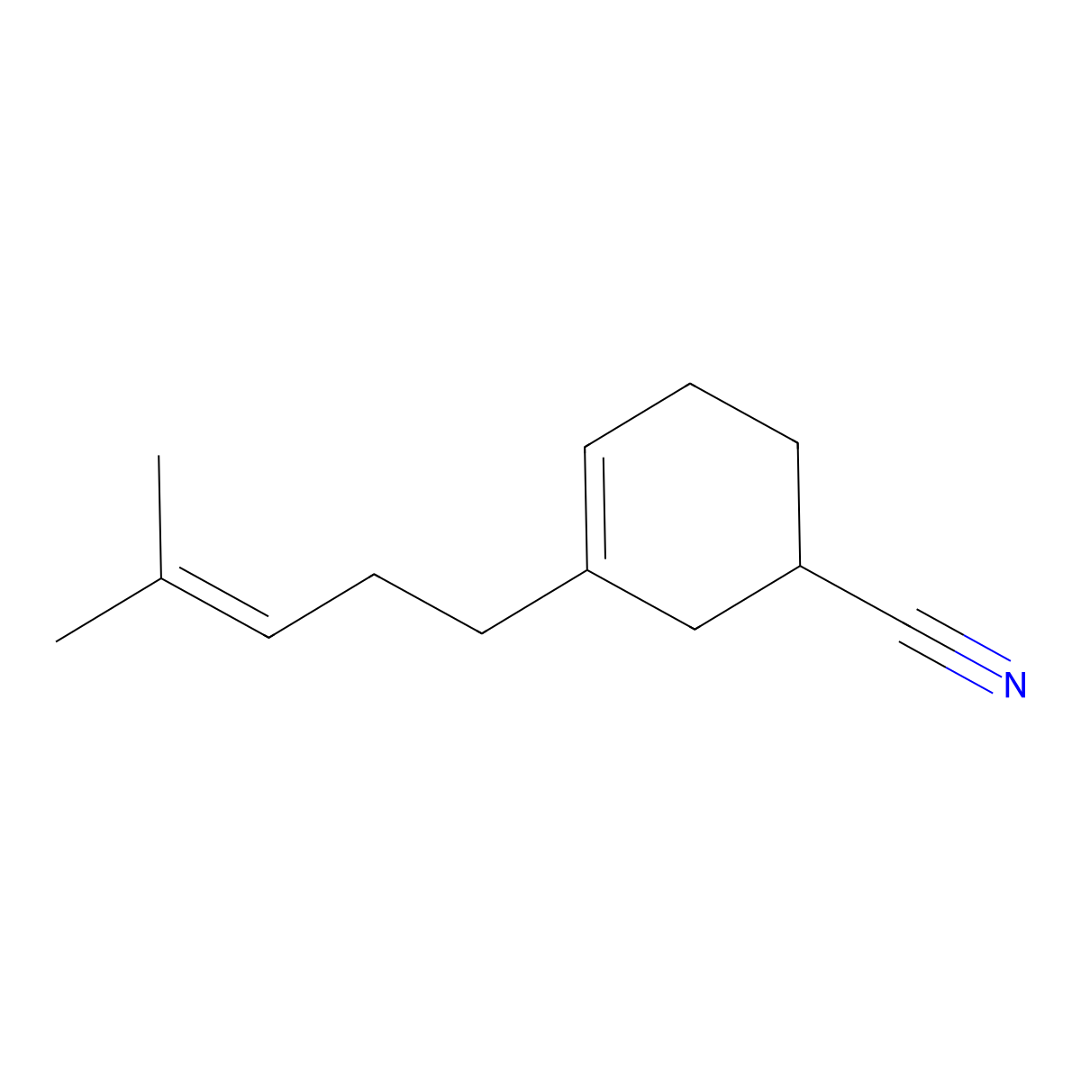 3-Cyclohexene-1-carbonitrile, 3-(4-methyl-3-penten-1-yl)- molecular structure, CAS 68084-04-8