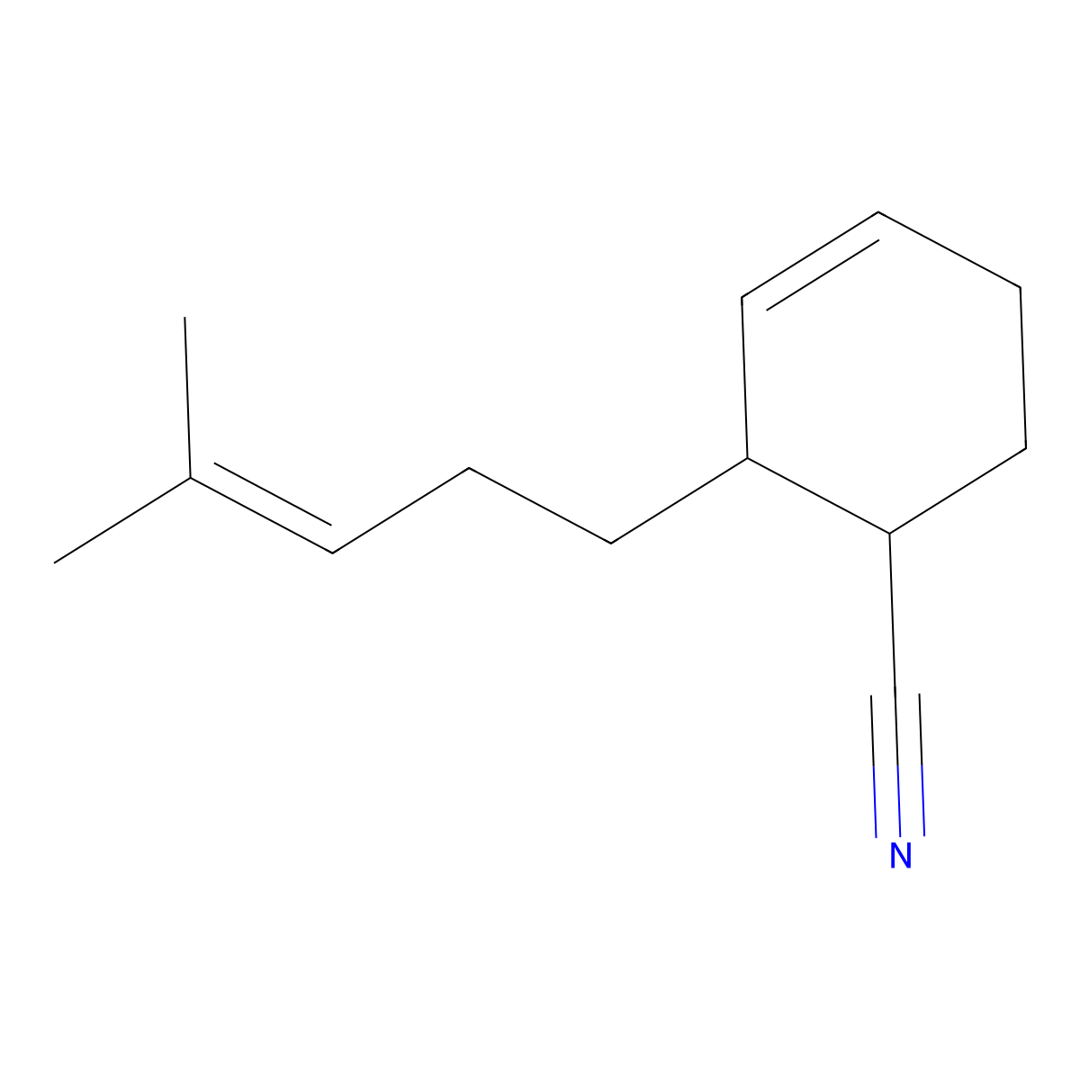 3-Cyclohexene-1-carbonitrile, 2-(4-methyl-3-penten-1-yl)- molecular structure, CAS 68084-05-9