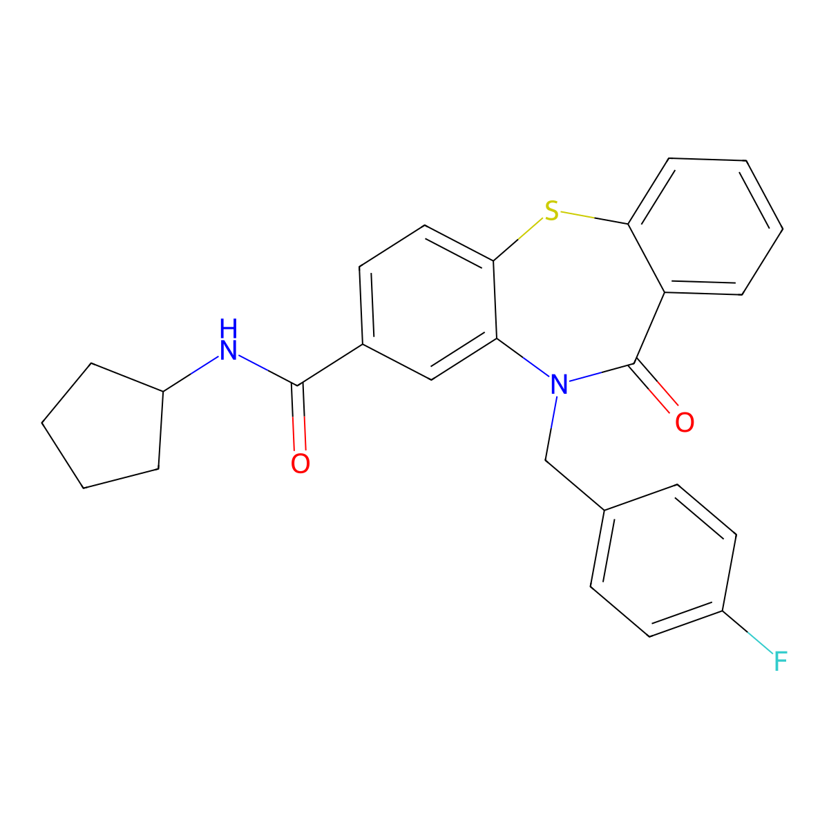 N-cyclopentyl-5-[(4-fluorophenyl)methyl]-6-oxobenzo[b][1,4]benzothiazepine-3-carboxamide molecular structure, CAS 6809-12-7