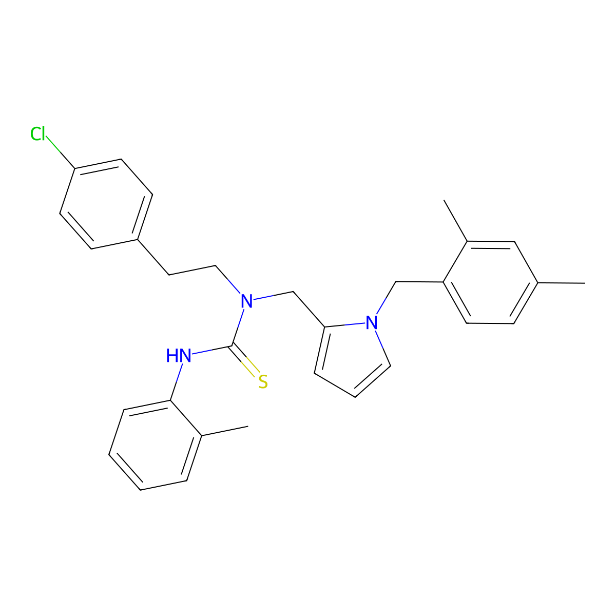 1-[2-(4-Chlorophenyl)ethyl]-1-[[1-[(2,4-dimethylphenyl)methyl]pyrrol-2-yl]methyl]-3-(2-methylphenyl)thiourea molecular structure, CAS 6809-48-9