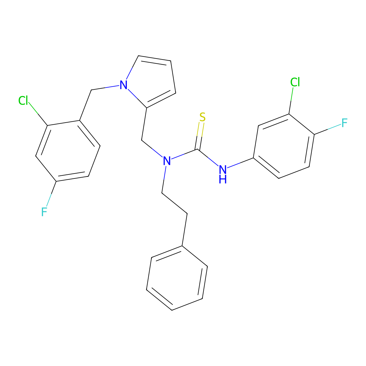 N'-(3-Chloro-4-fluorophenyl)-N-({1-[(2-chloro-4-fluorophenyl)methyl]-1H-pyrrol-2-yl}methyl)-N-(2-phenylethyl)thiourea molecular structure, CAS 6809-59-2