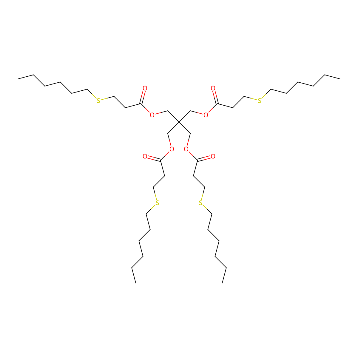 Propanoic acid, 3-(hexylthio)-, 1,1'-(2,2-bis((3-(hexylthio)-1-oxopropoxy)methyl)-1,3-propanediyl) ester molecular structure, CAS 68092-48-8