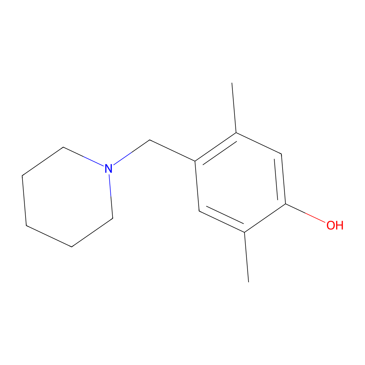 2,5-Dimethyl-4-(piperidin-1-ylmethyl)phenol molecular structure, CAS 68097-96-1
