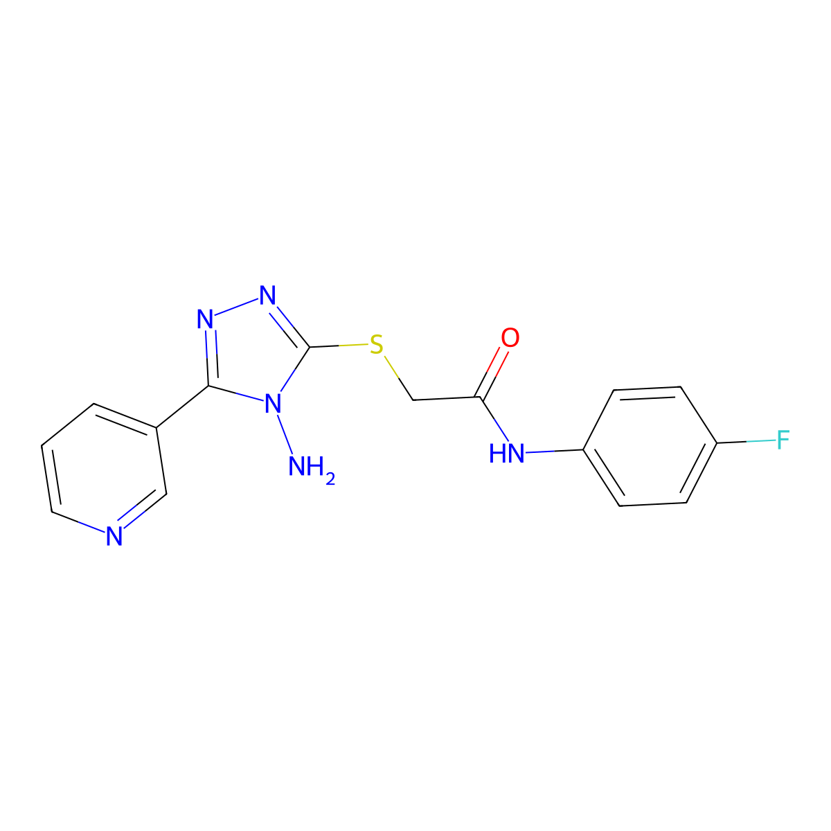 2-((4-amino-5-(pyridin-3-yl)-4H-1,2,4-triazol-3-yl)thio)-N-(4-fluorophenyl)acetamide molecular structure, CAS 680982-73-4