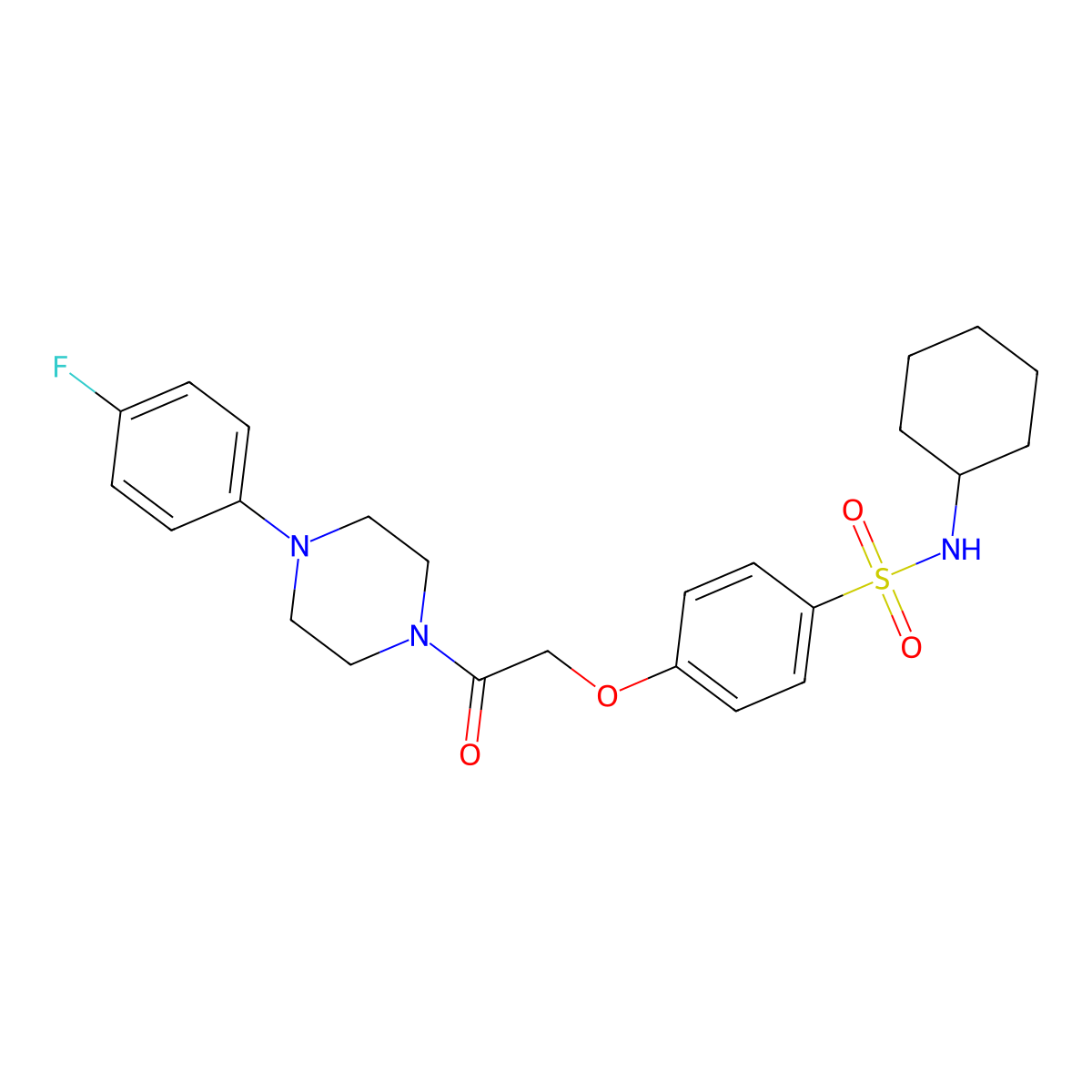 N-cyclohexyl-4-[2-[4-(4-fluorophenyl)piperazin-1-yl]-2-oxoethoxy]benzenesulfonamide molecular structure, CAS 680989-08-6