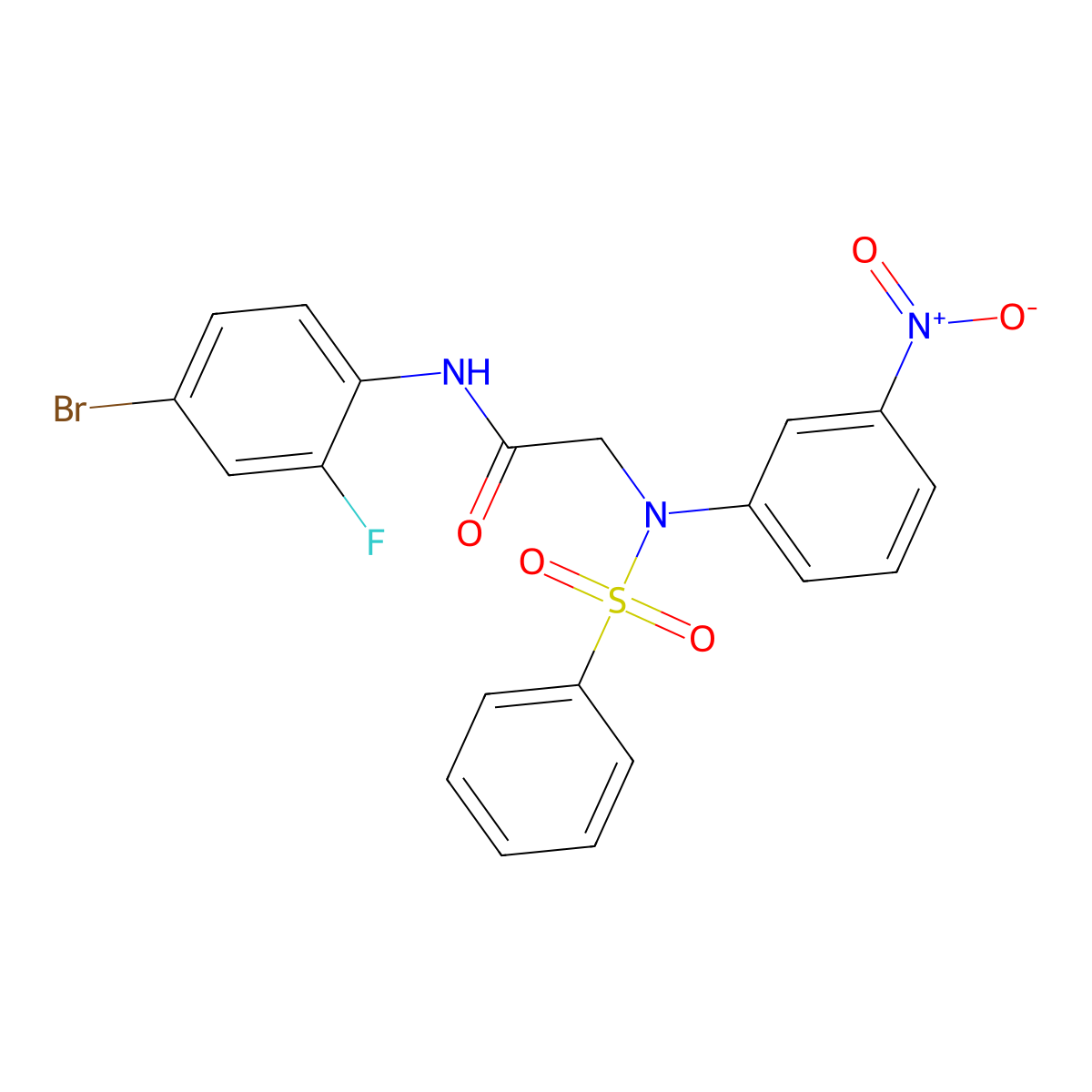 2-[N-(benzenesulfonyl)-3-nitroanilino]-N-(4-bromo-2-fluorophenyl)acetamide molecular structure, CAS 680992-18-1