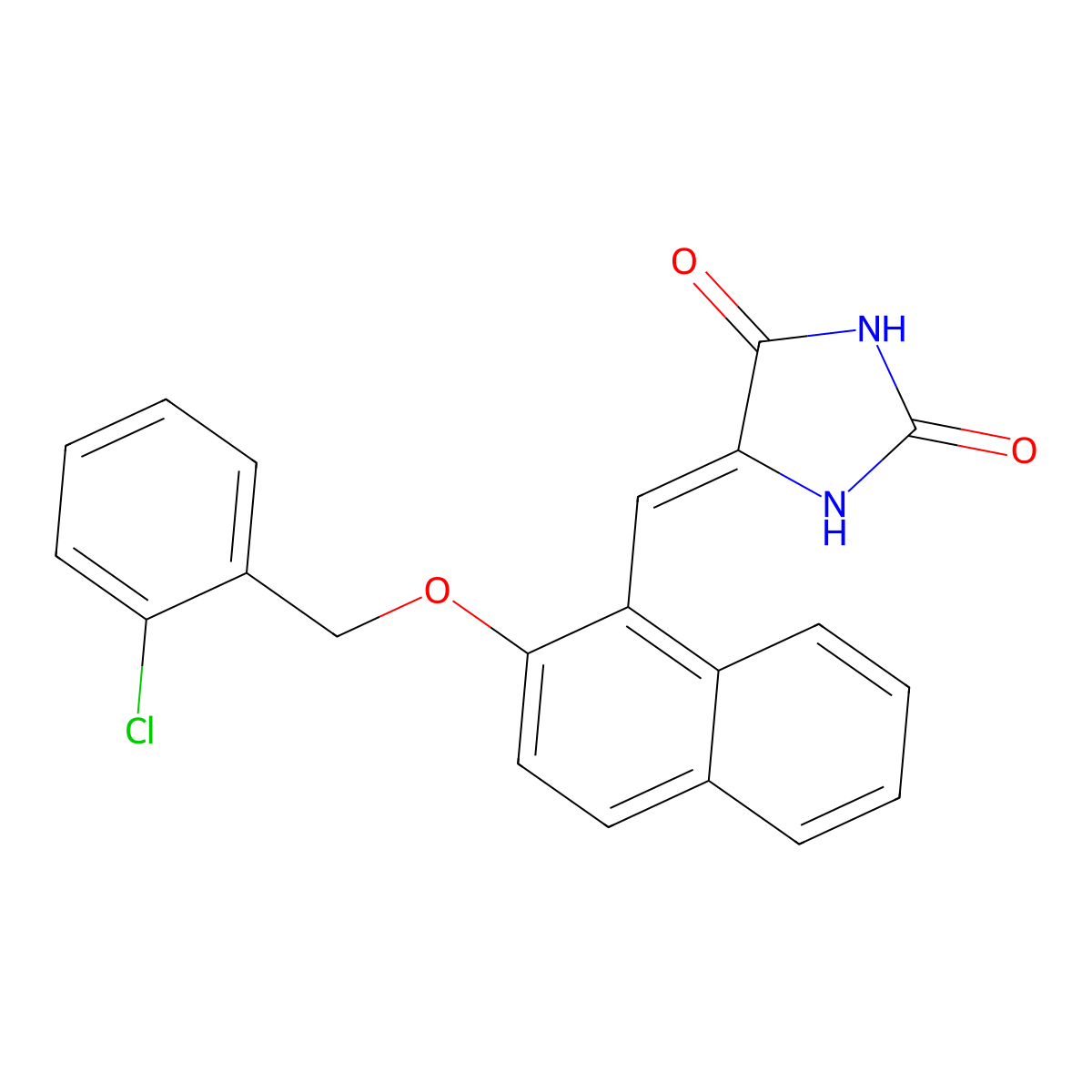 5-({2-[(2-Chlorophenyl)methoxy]naphthalen-1-yl}methylidene)imidazolidine-2,4-dione molecular structure, CAS 680992-25-0