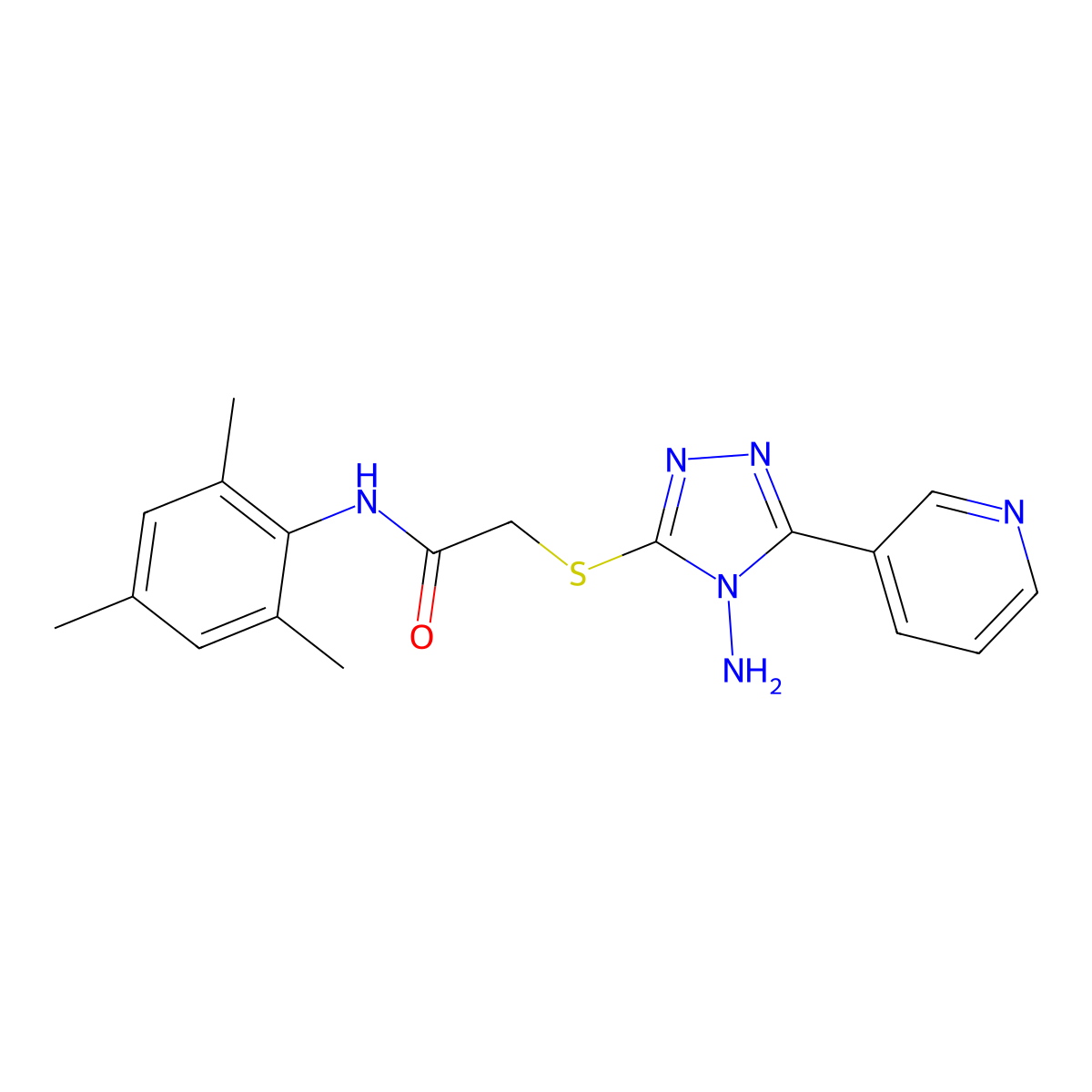 2-((4-amino-5-(pyridin-3-yl)-4H-1,2,4-triazol-3-yl)thio)-N-mesitylacetamide molecular structure, CAS 680992-30-7